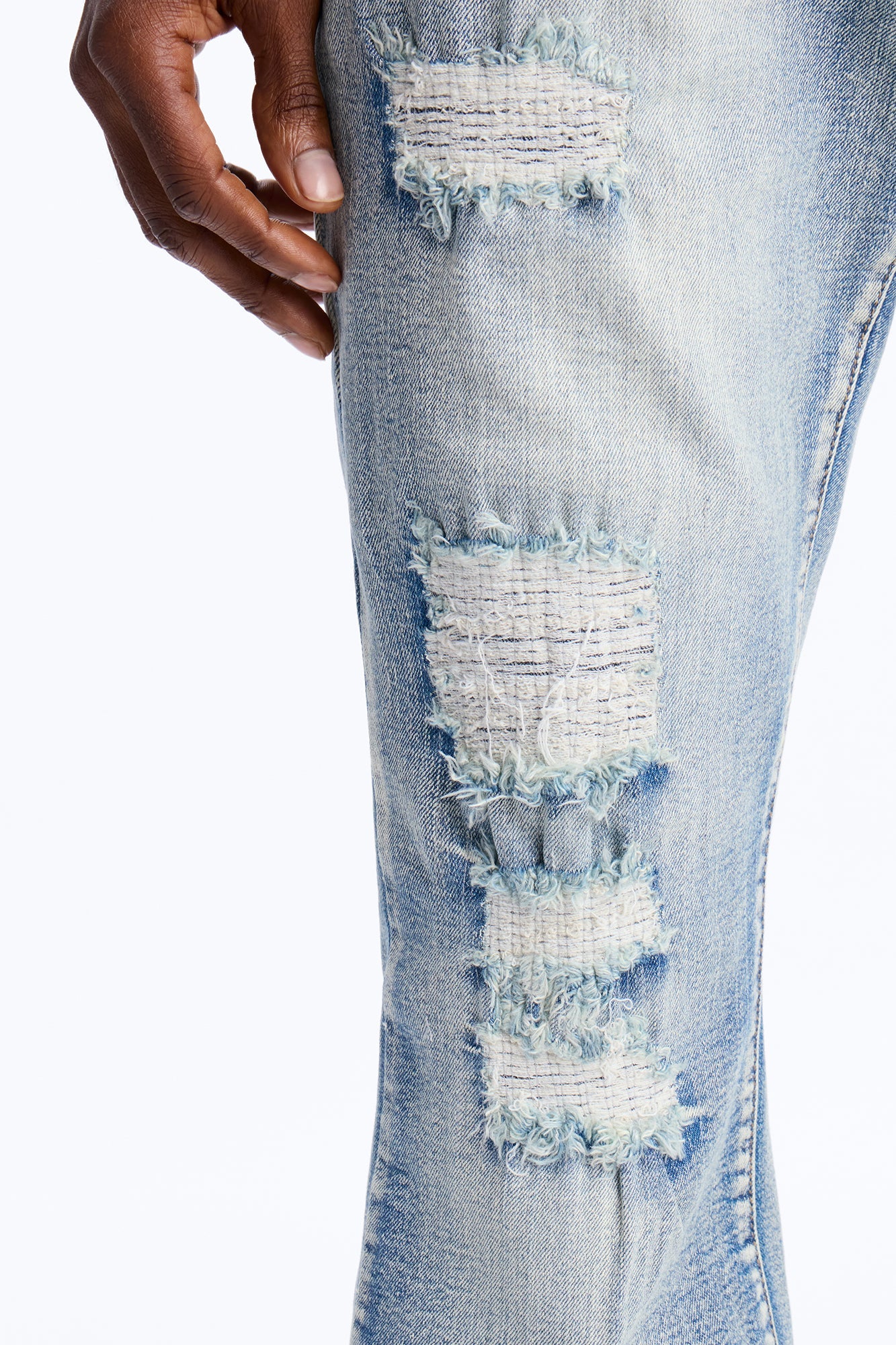 Stacked Skinny Flare Rouge Ripped Jeans - Light Wash