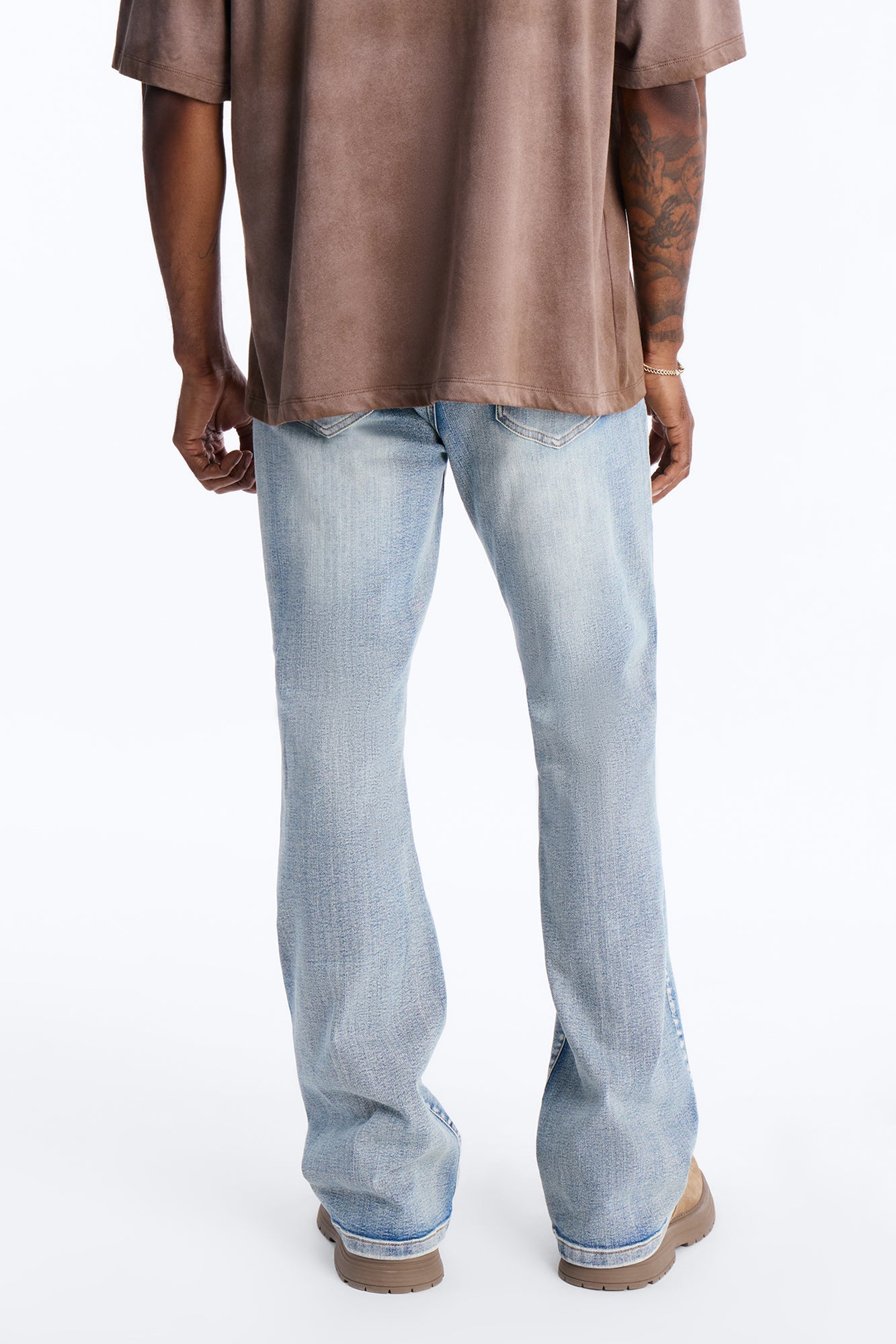 Stacked Skinny Flare Rouge Ripped Jeans - Light Wash
