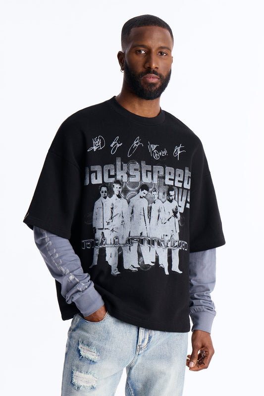 Backstreet Boys Larger Than Life Oversized Fleece Twofer - Black Wash