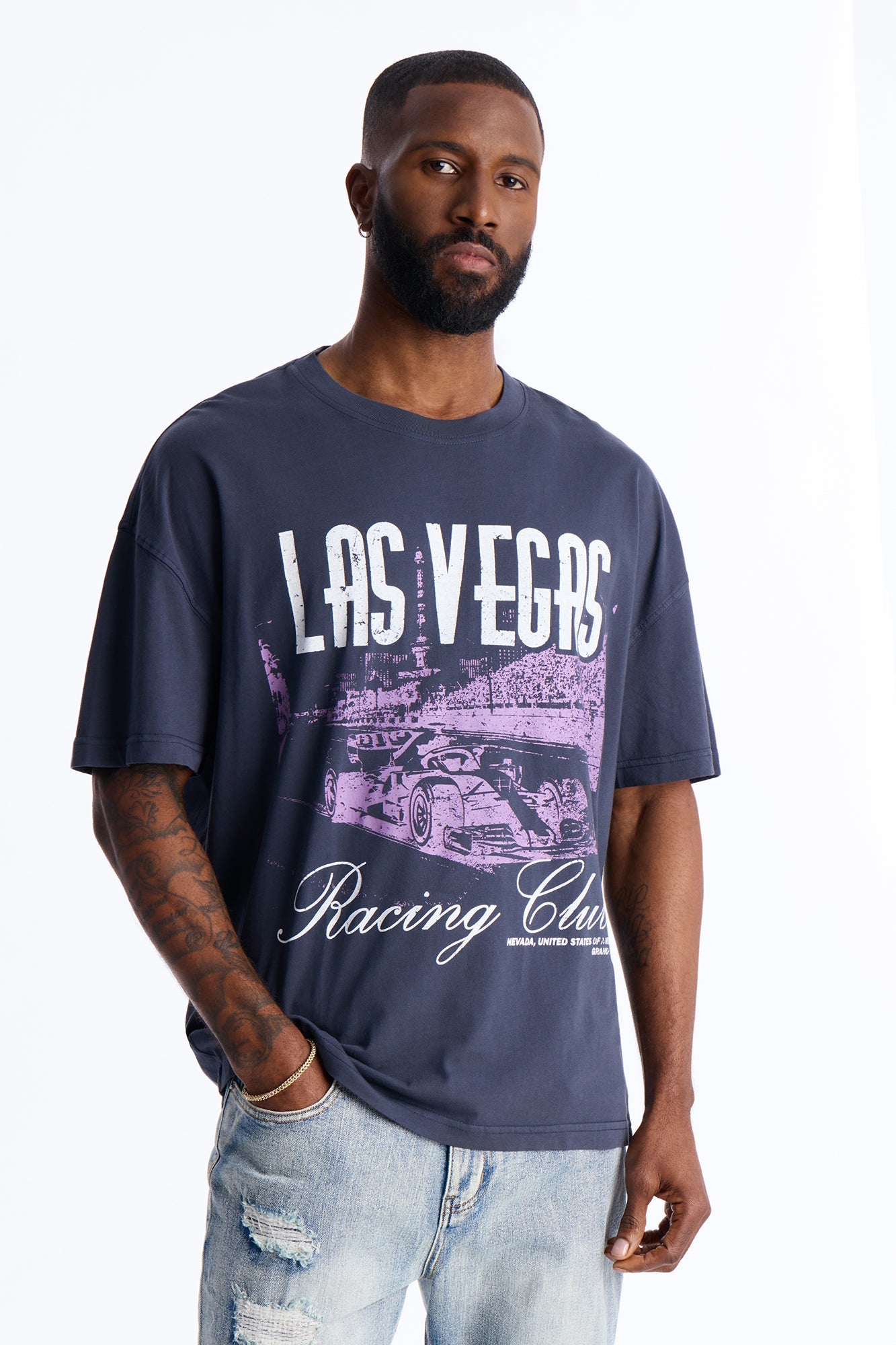 Las Vegas Racing Club Oversized Short Sleeve Tee - Navy