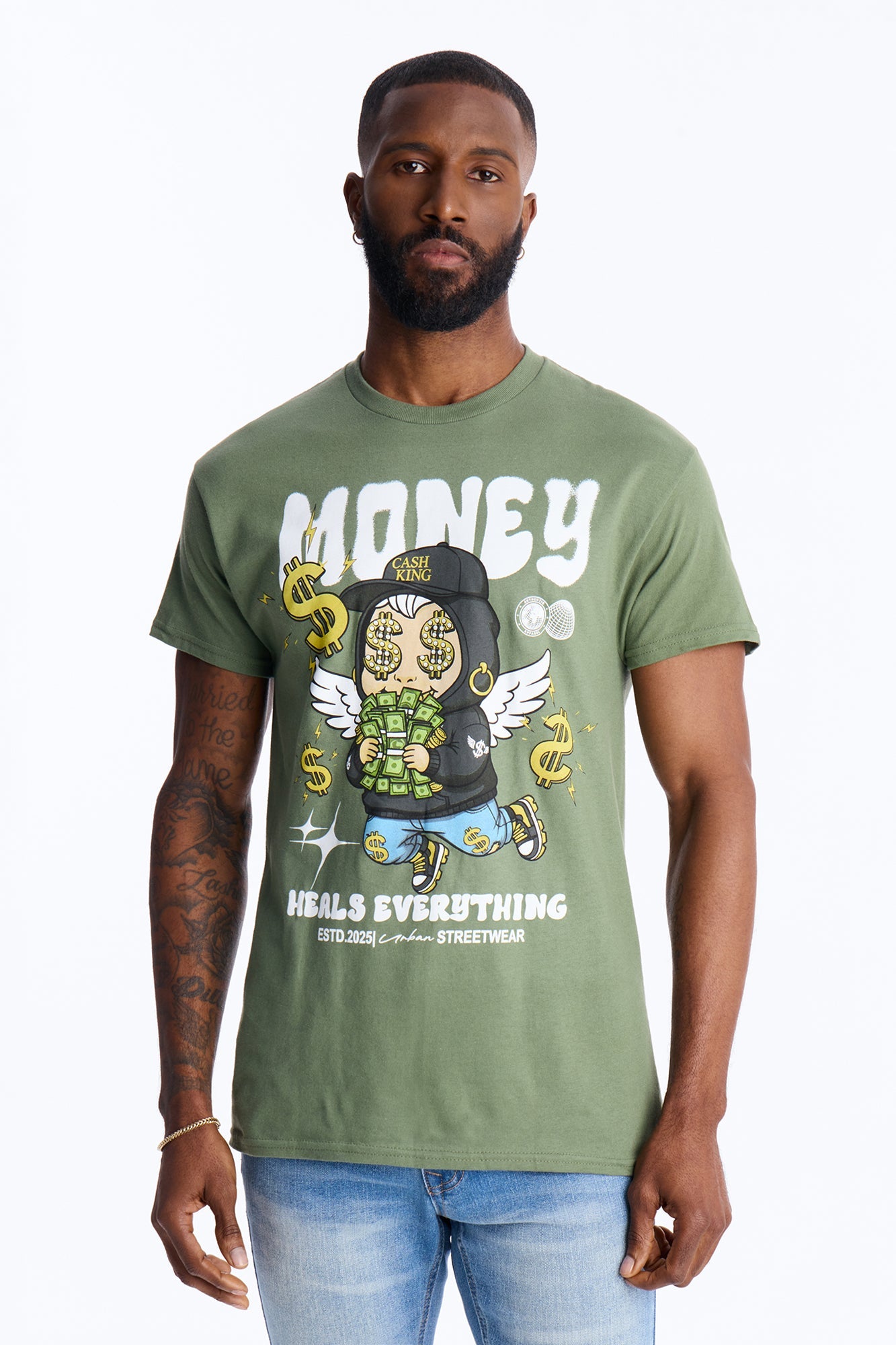 Money Heals Everything Short Sleeve Tee - Olive