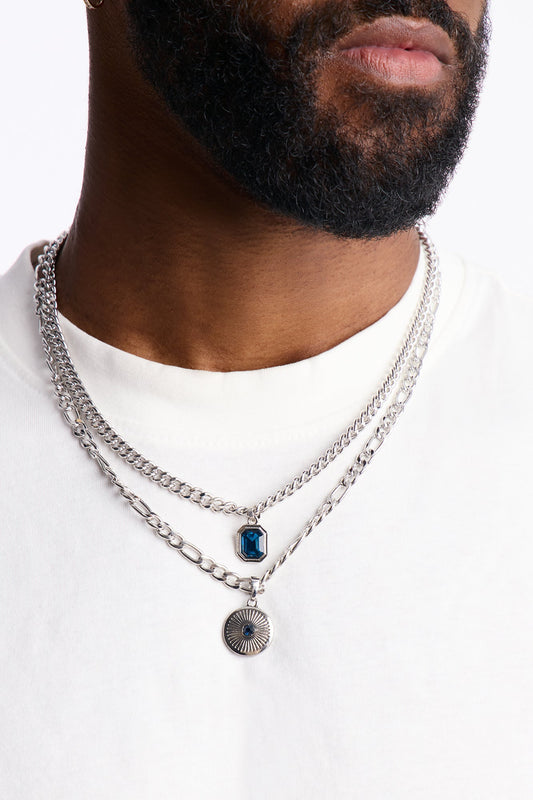 Double Down Necklace Set - Silver