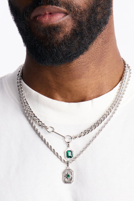 Emerald Star Necklace Set - Silver