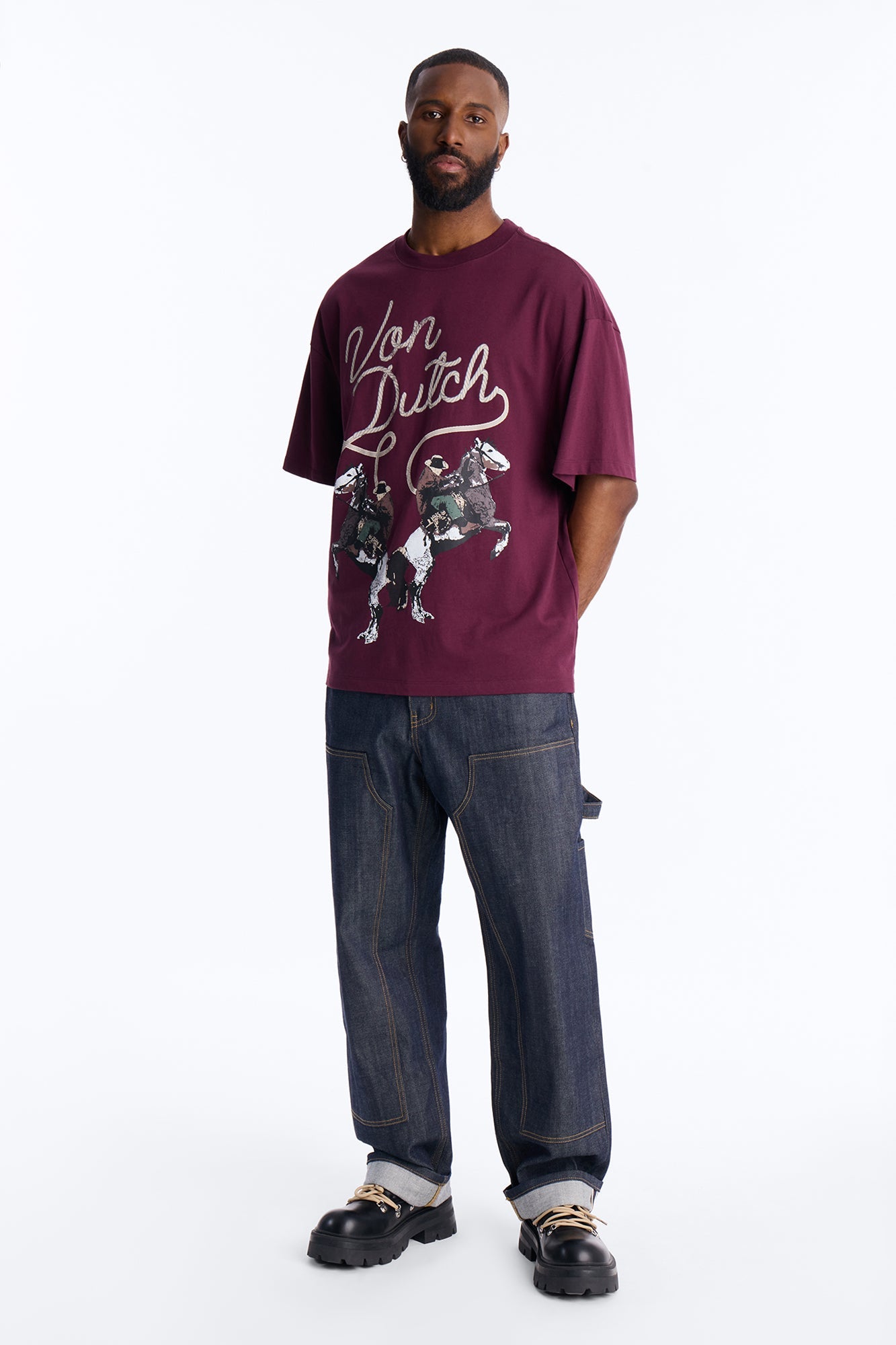 Von Dutch Cowboy Boxy Short Sleeve Tee - Burgundy