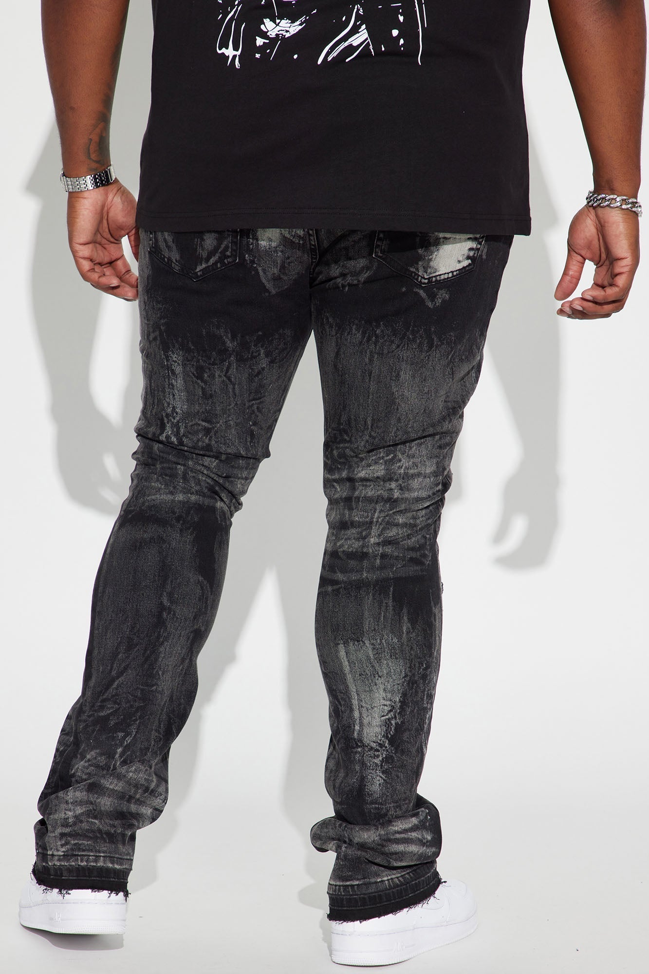 No Cap Stacked Skinny Flare Jeans - Black Wash