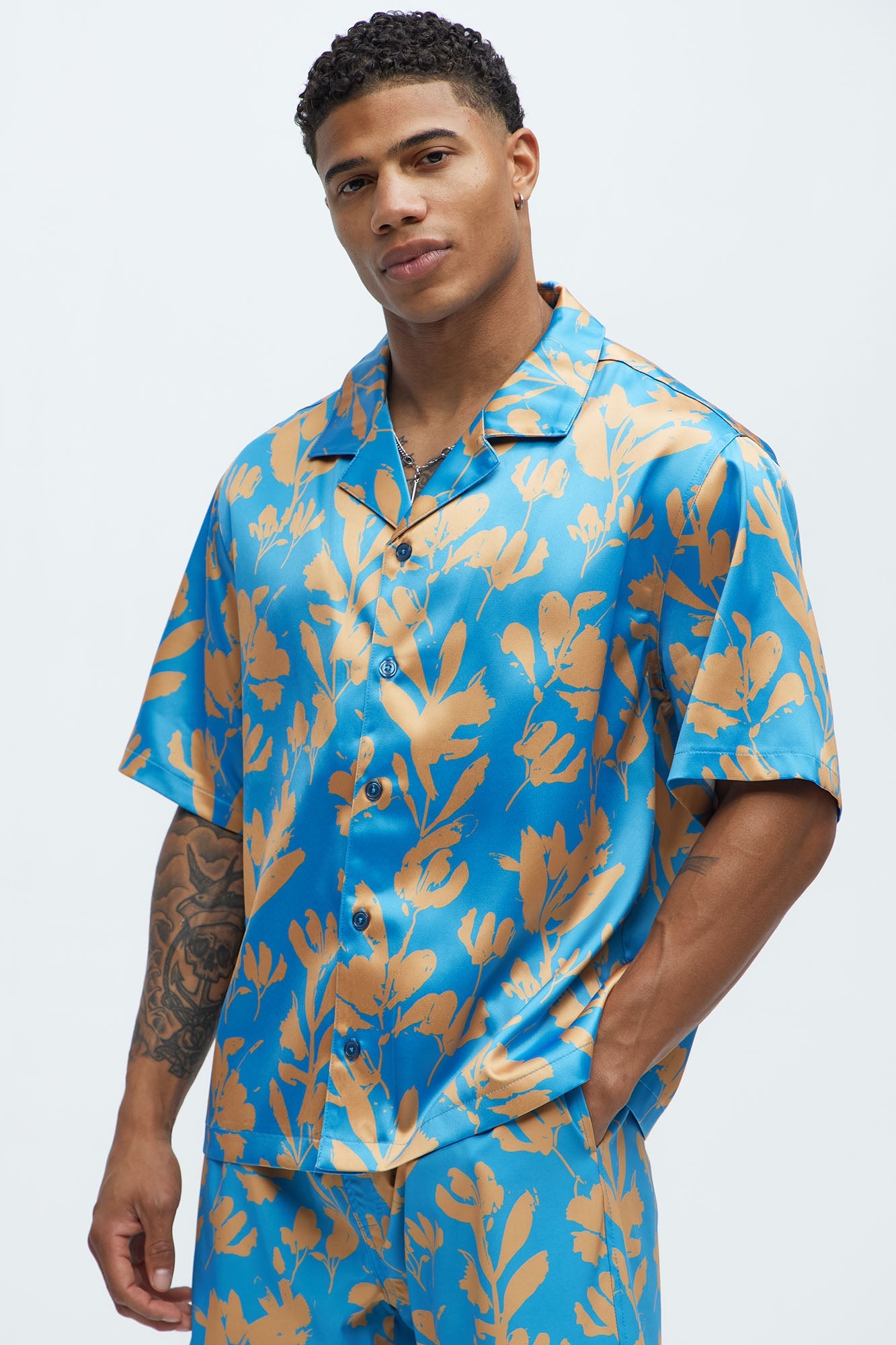 Bloom Off Printed Cuban Collar Shirt - Blue/combo