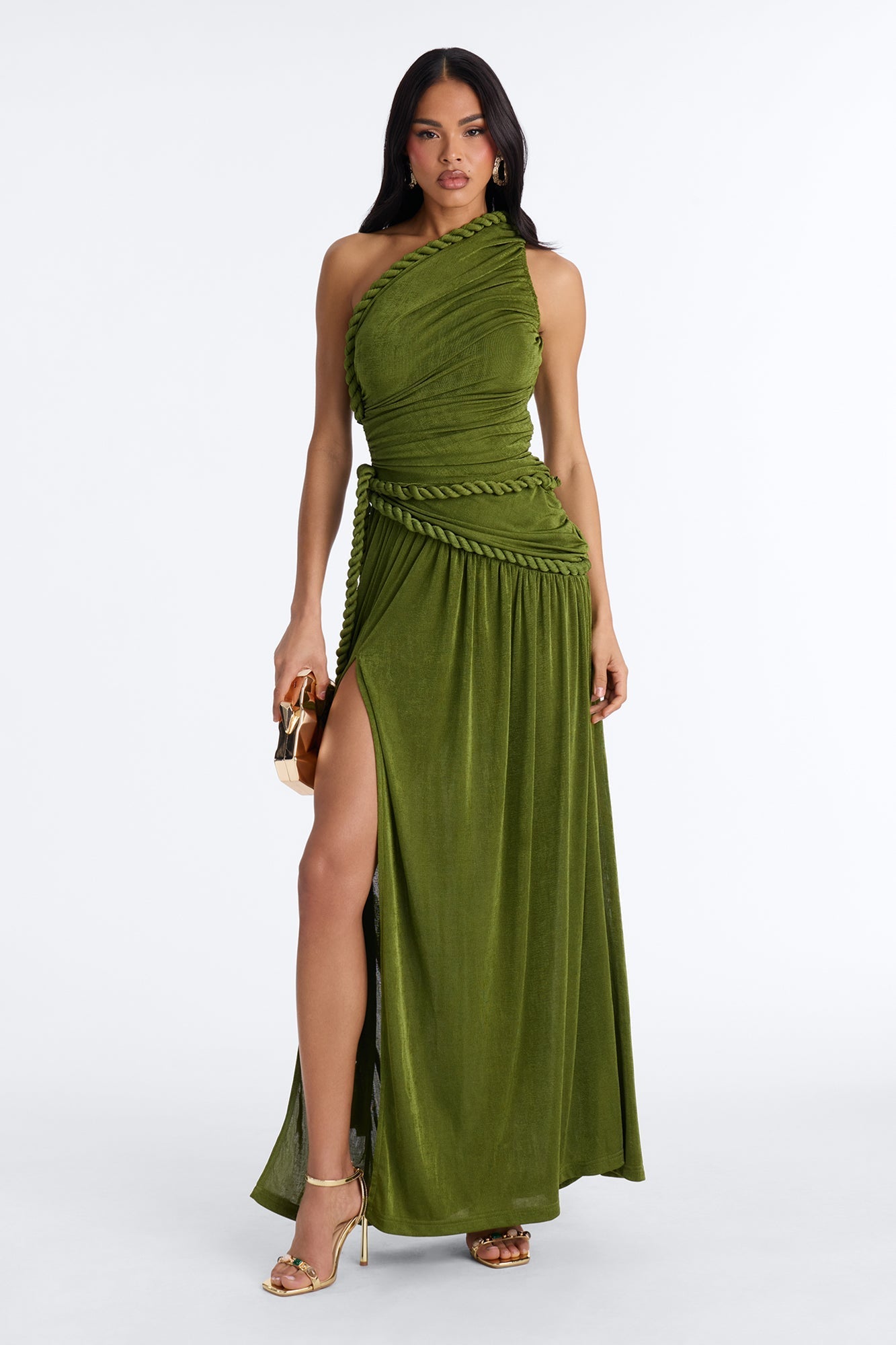 Corina Twist Slinky Maxi Dress - Olive NEWFASHIONEDGE
