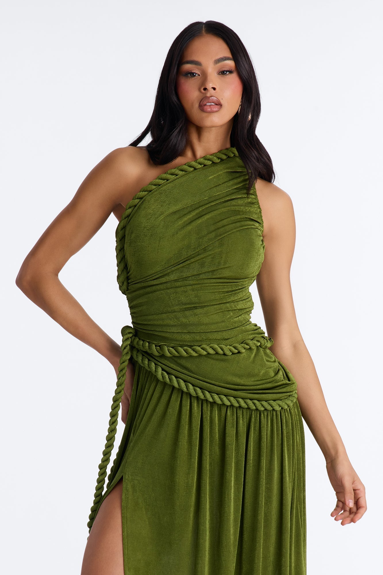 Corina Twist Slinky Maxi Dress - Olive NEWFASHIONEDGE