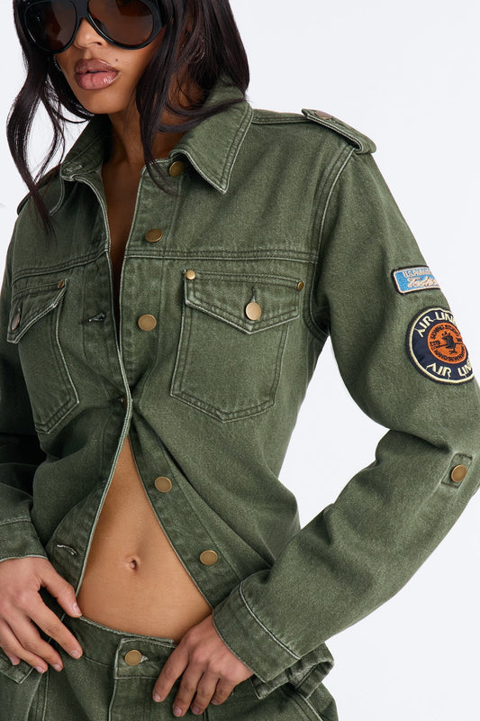 First Ranker Denim Shacket - Olive NEWFASHIONEDGE