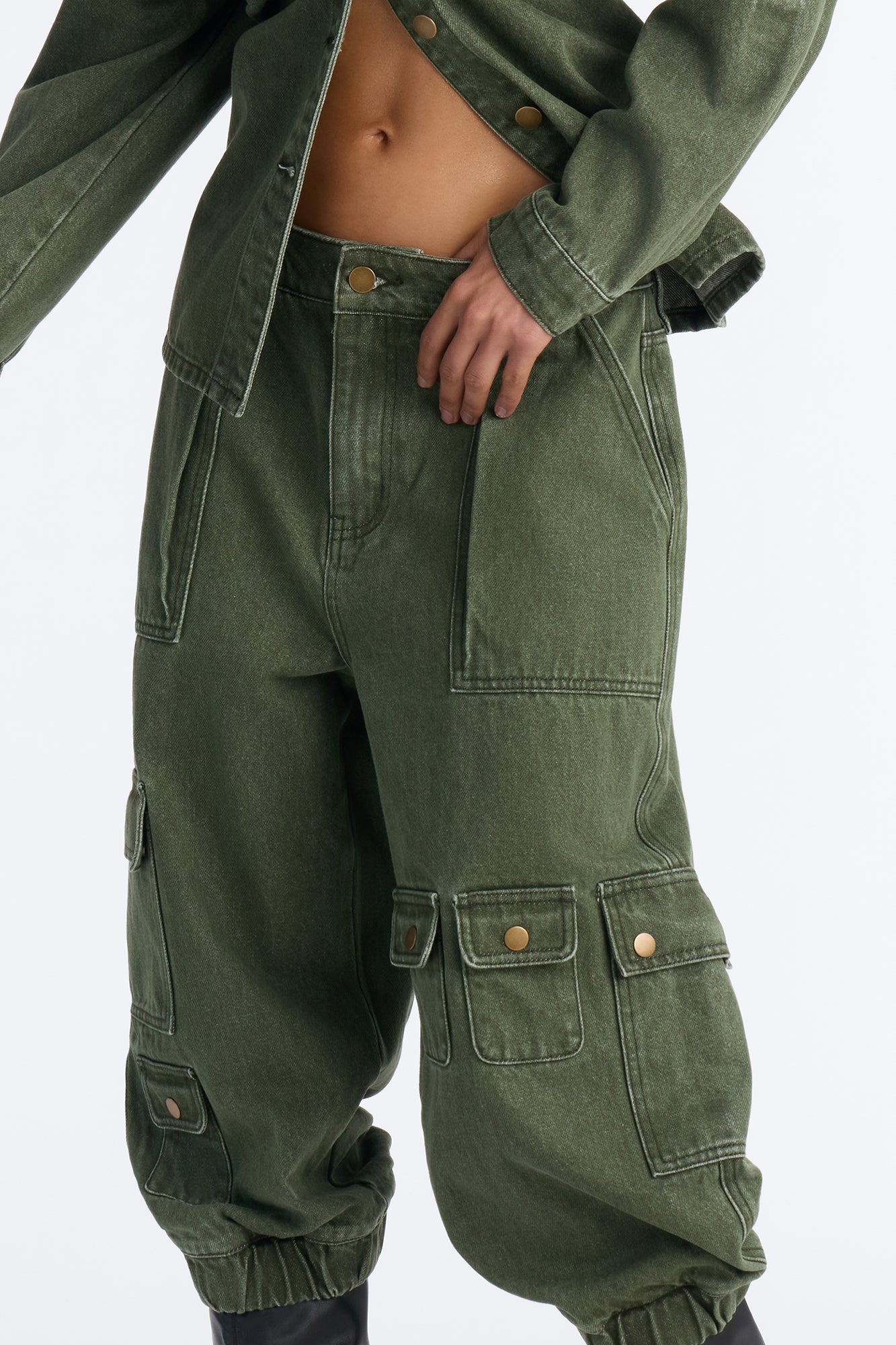 First Ranker Capri Cargo Jogger Jeans - Olive NEWFASHIONEDGE