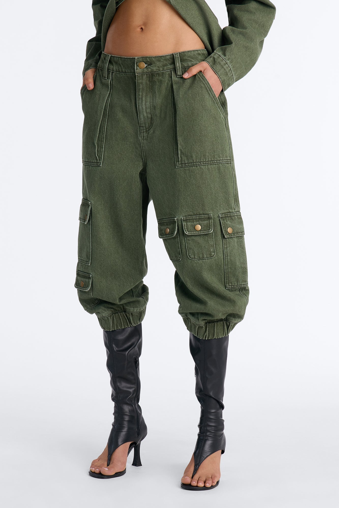 First Ranker Capri Cargo Jogger Jeans - Olive NEWFASHIONEDGE