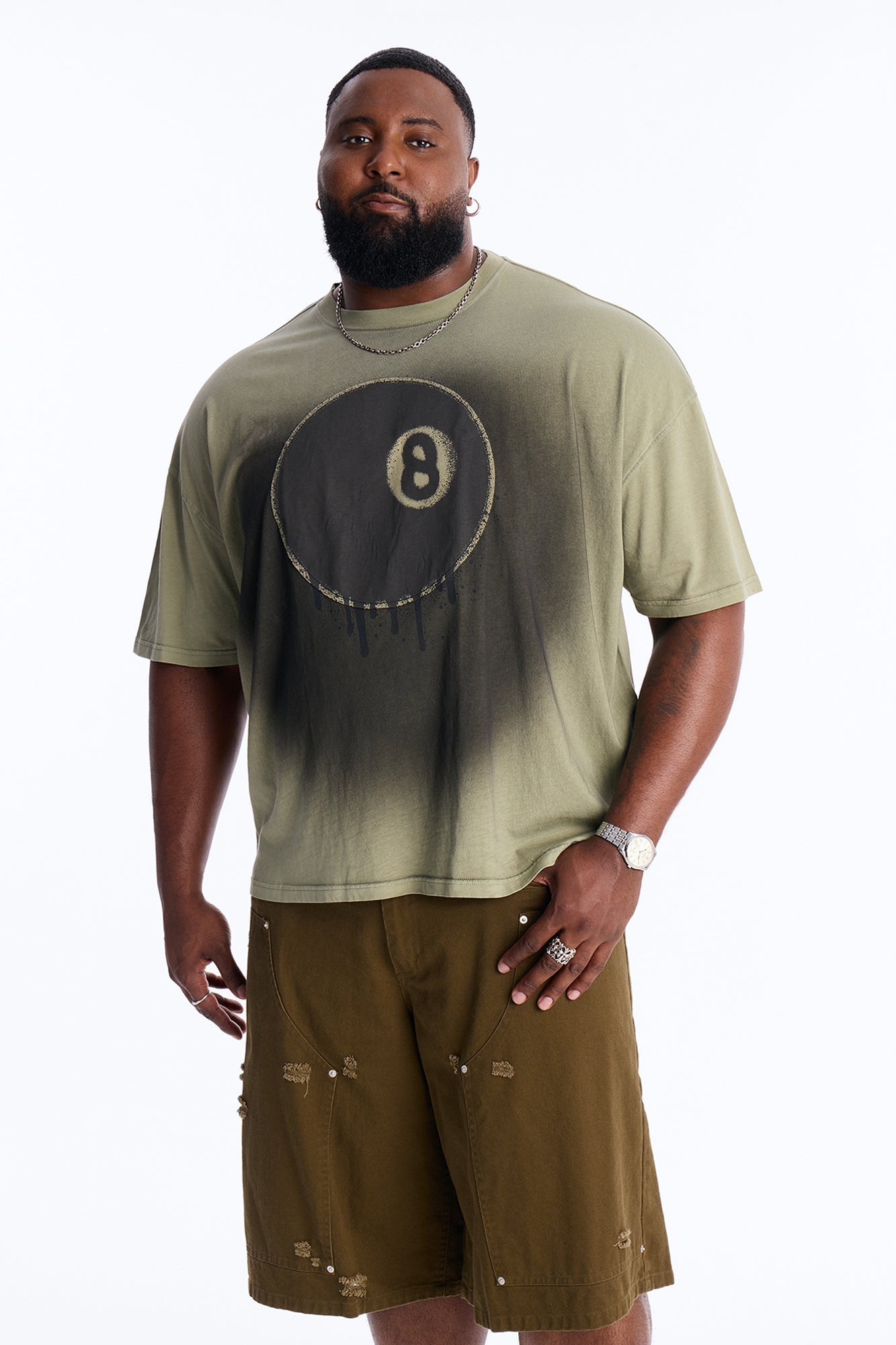 Fading Out 8 Ball Short Sleeve Tee - Olive