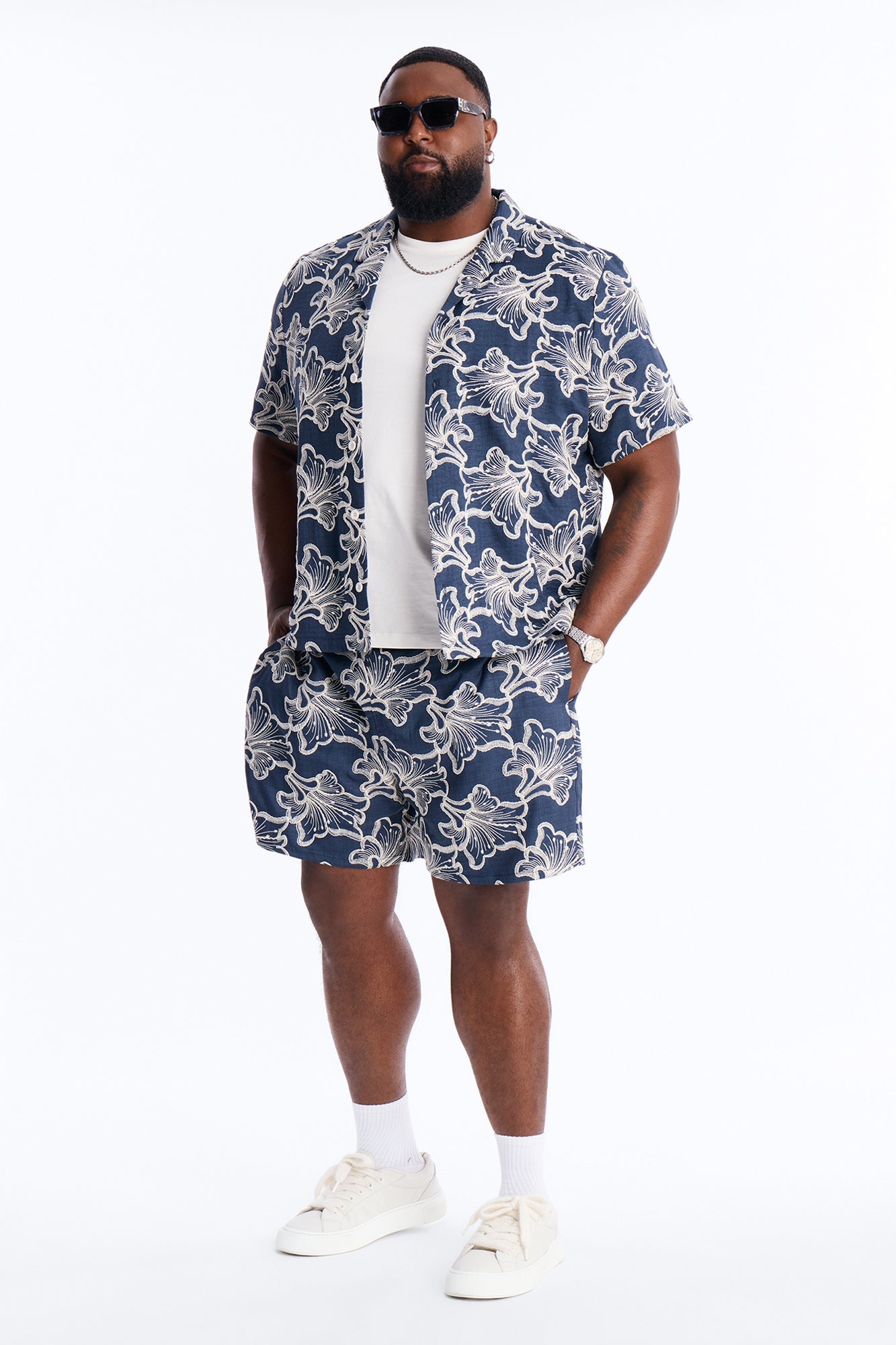 Coastal Drift Cuban Button Up Shirt - Navy