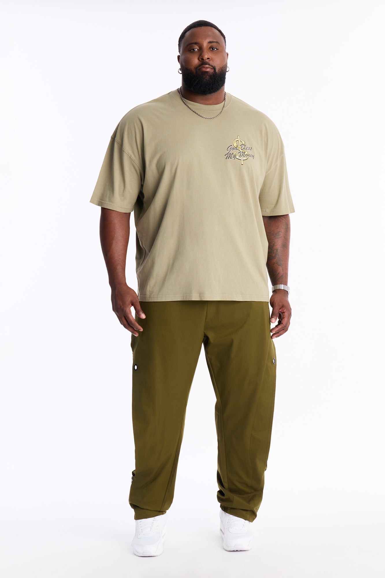 God Bless My Money Oversized Short Sleeve Tee - Olive