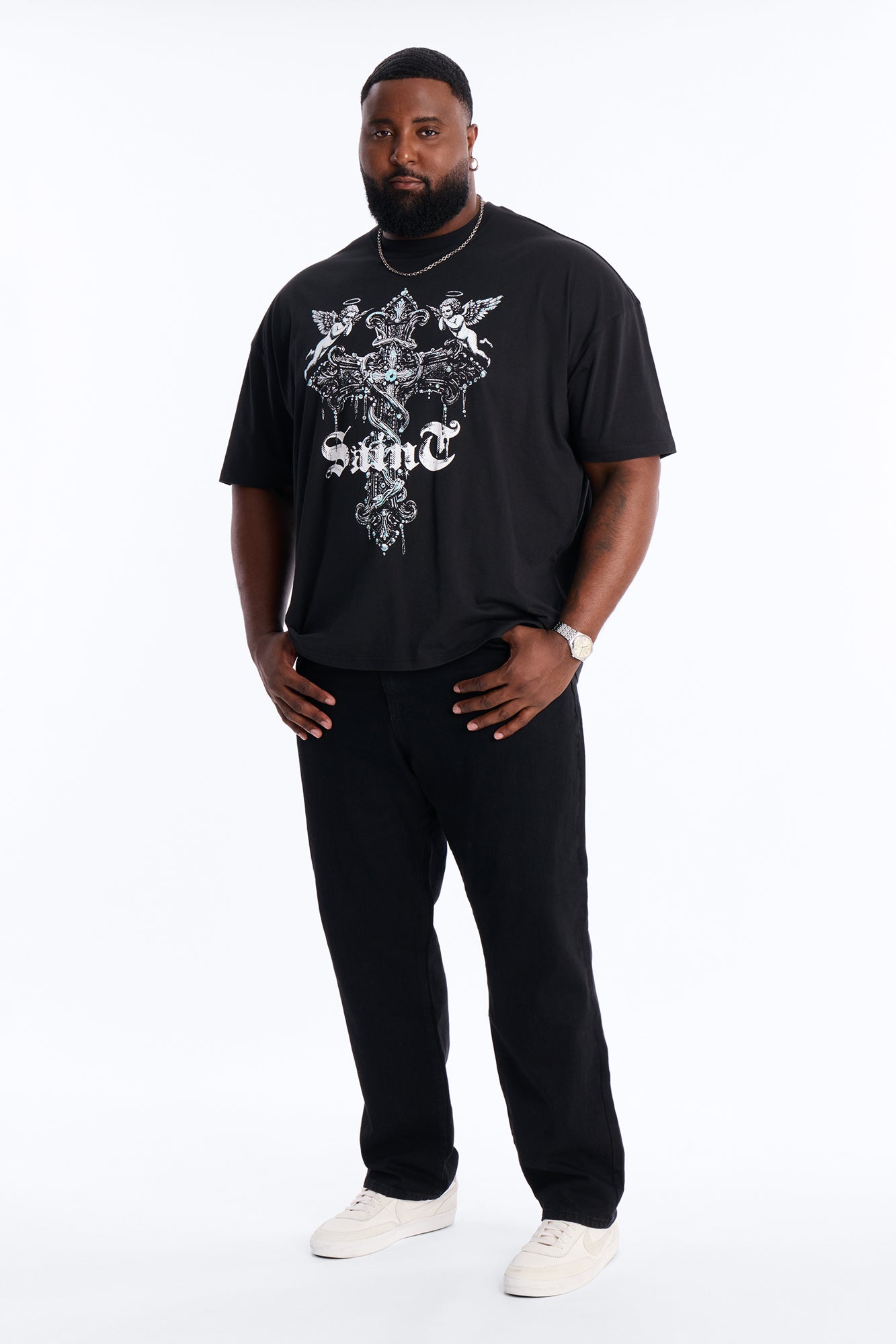 Saints Protect Me Oversized Short Sleeve Tee - Black