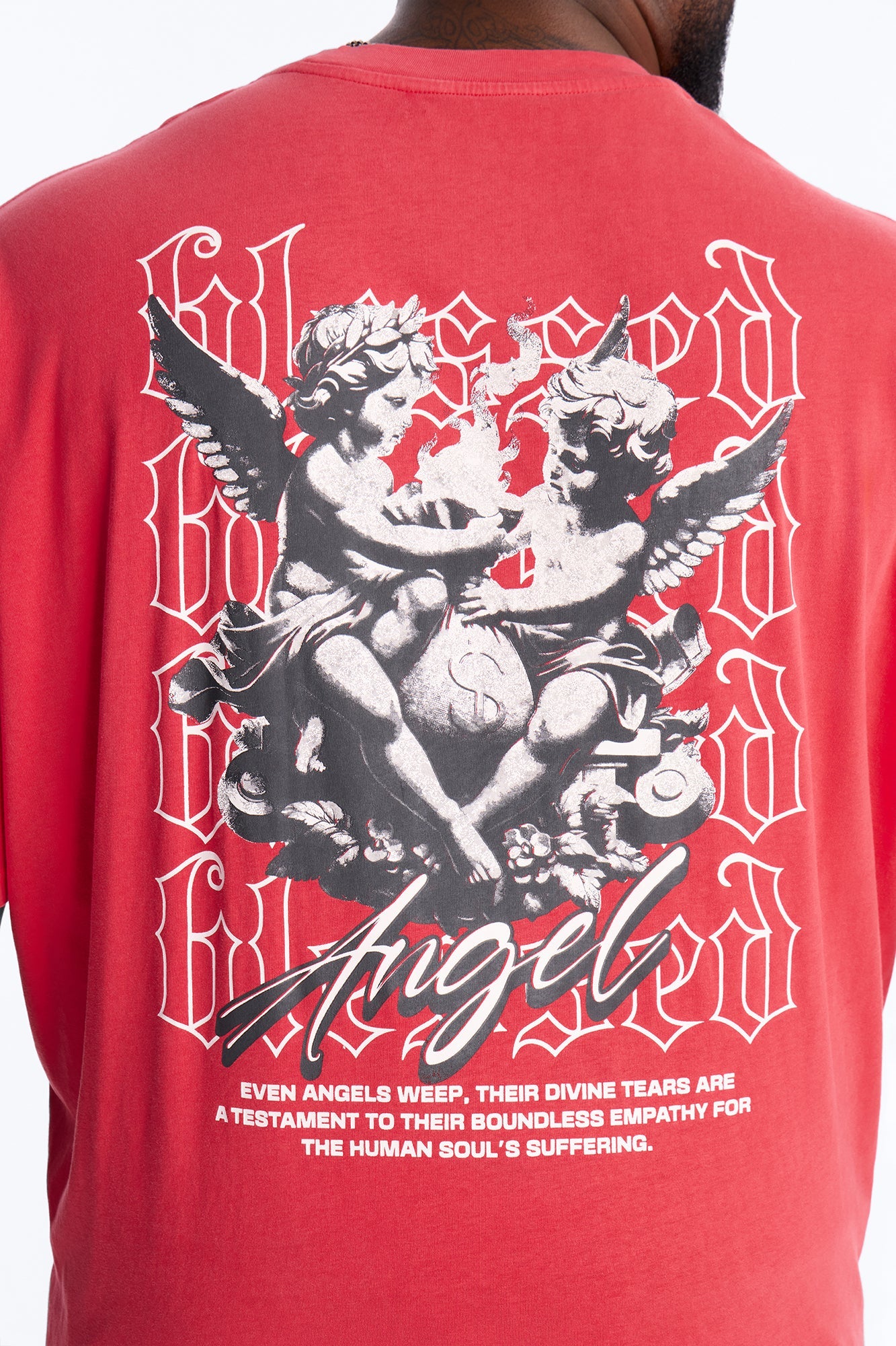 Blessed Angel Oversized Short Sleeve Tee - Red