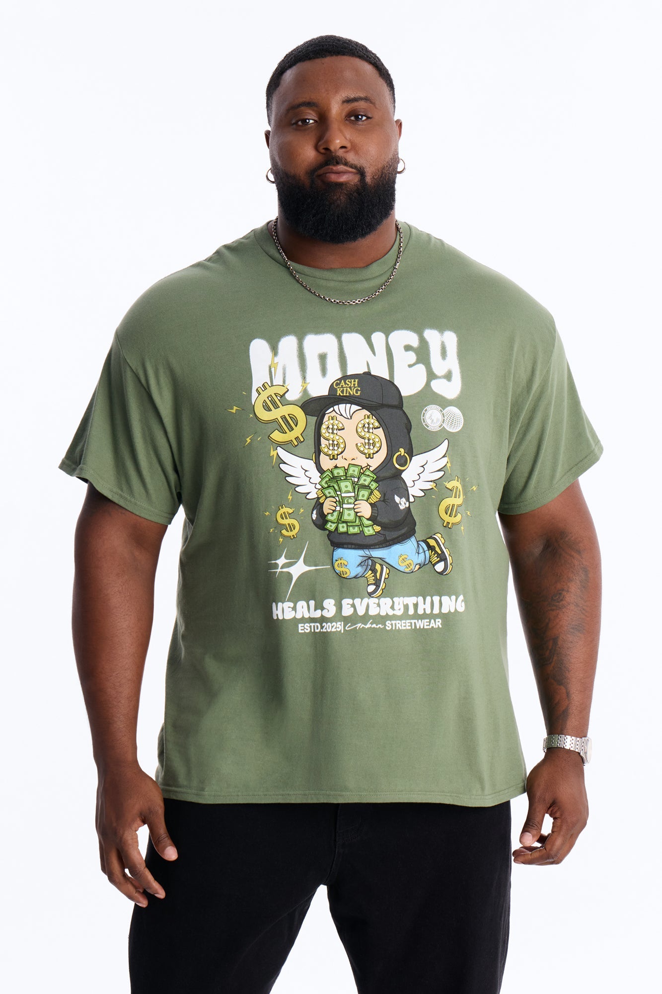Money Heals Everything Short Sleeve Tee - Olive