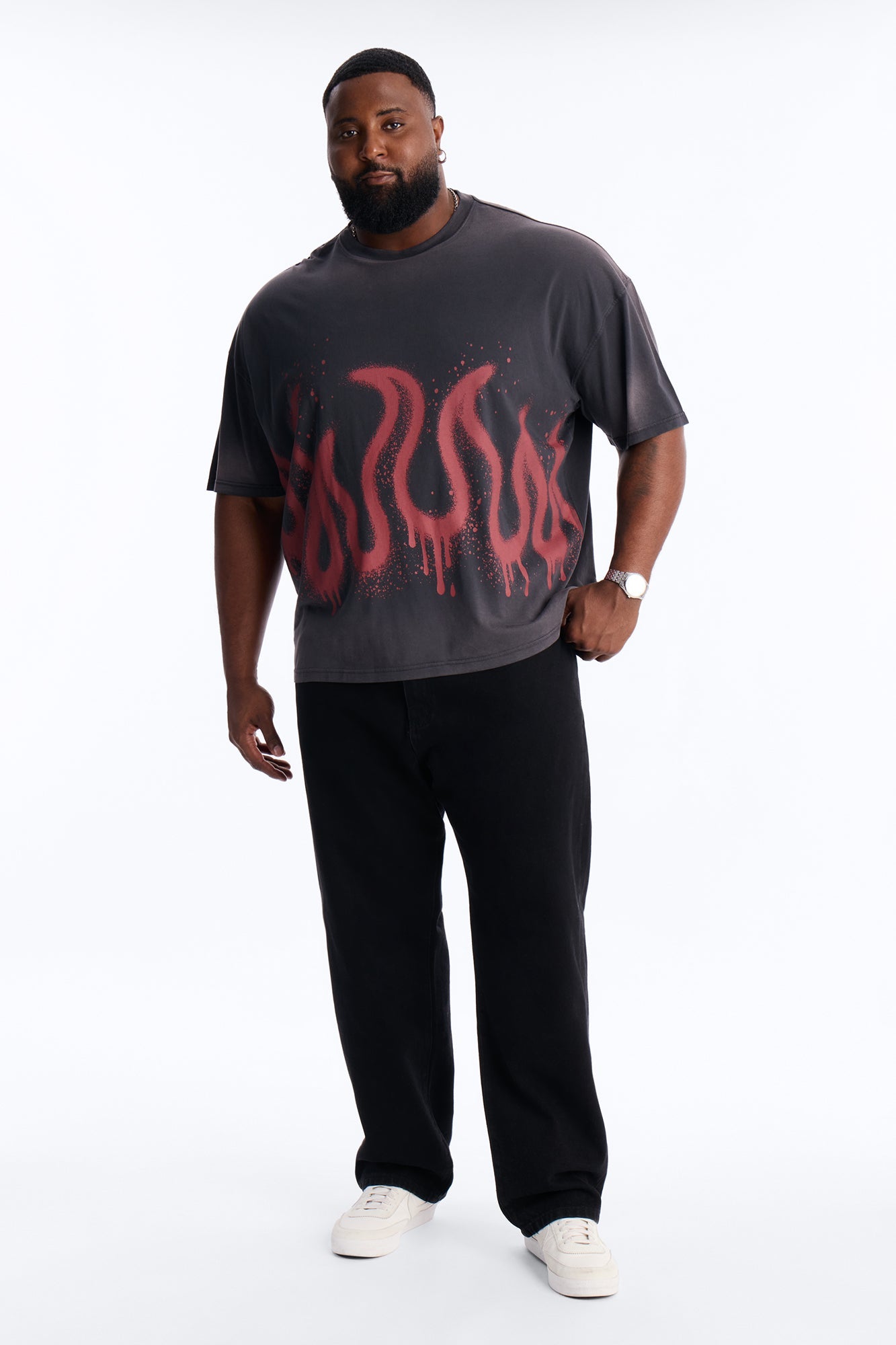 Flaming Outline Short Sleeve Tee - Black