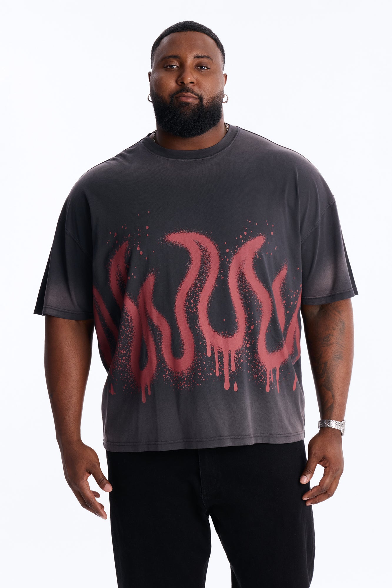 Flaming Outline Short Sleeve Tee - Black