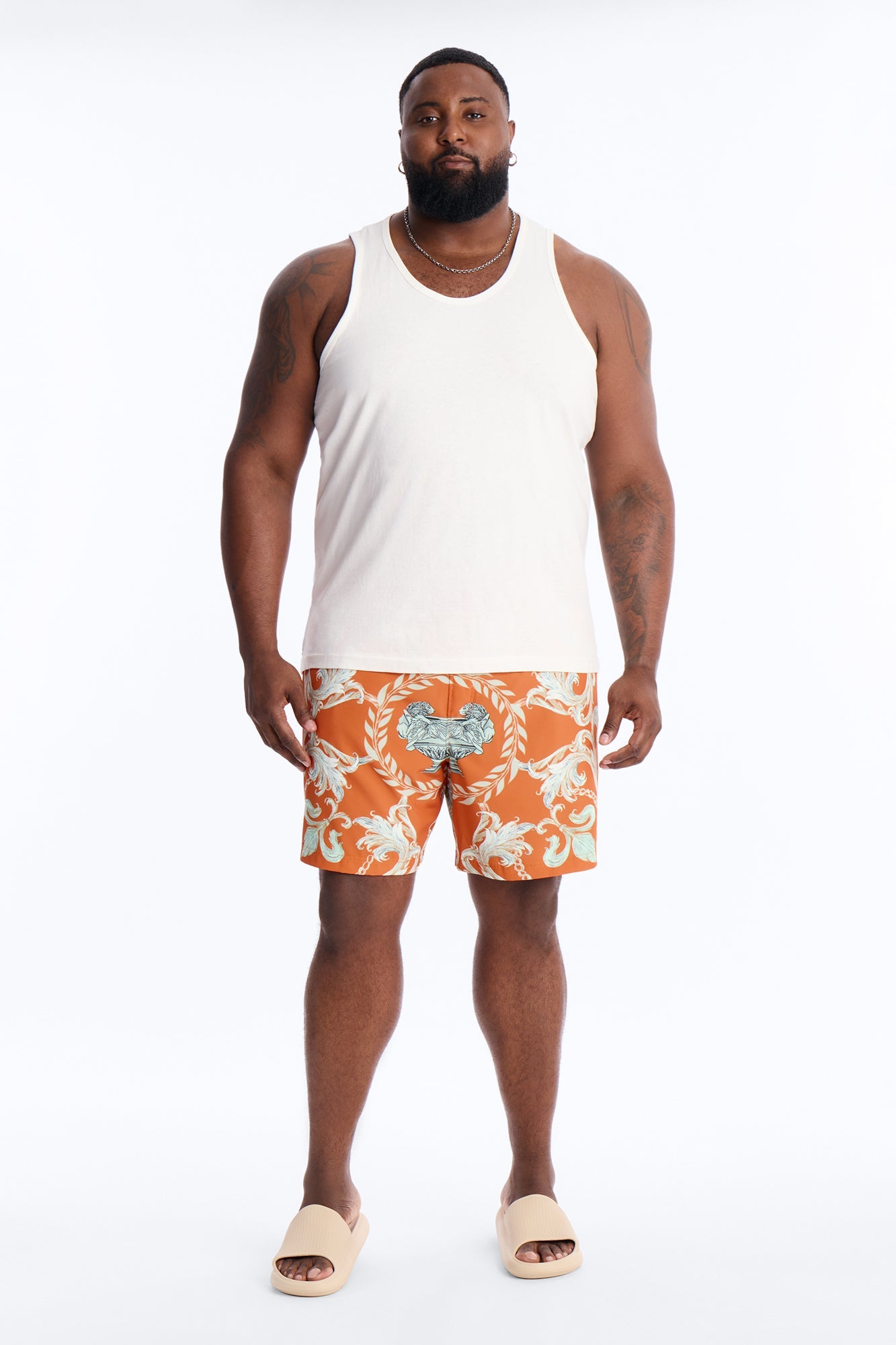 Interlinked Chain Baroque Swim Trunk 7″ - Orange