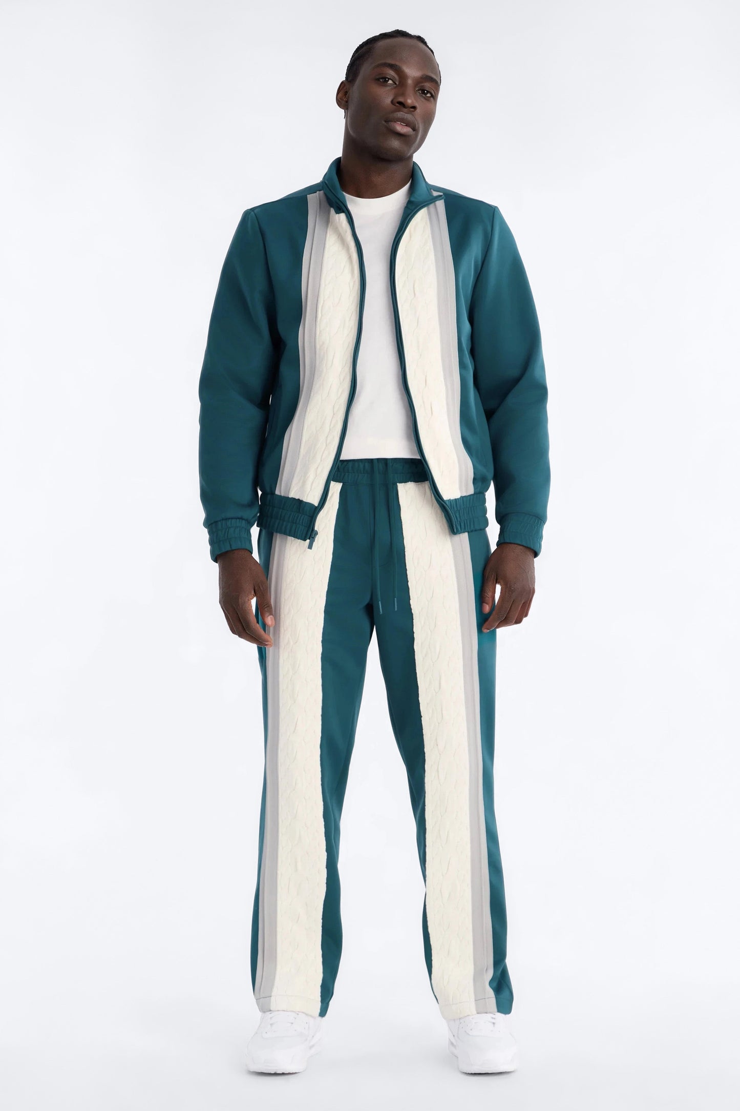 Straight Contrast Panel Knitted Track Pant - Teal