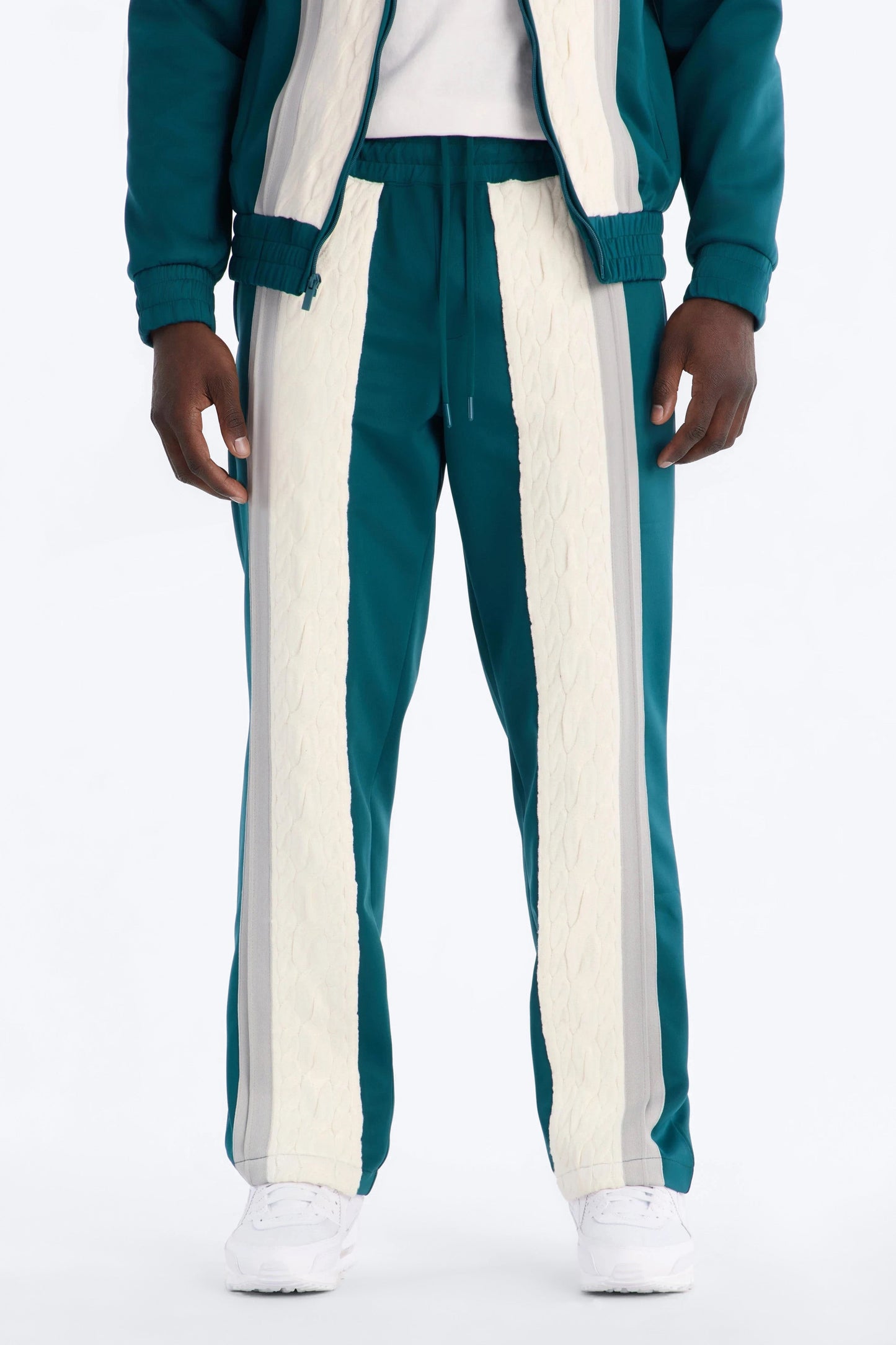 Straight Contrast Panel Knitted Track Pant - Teal