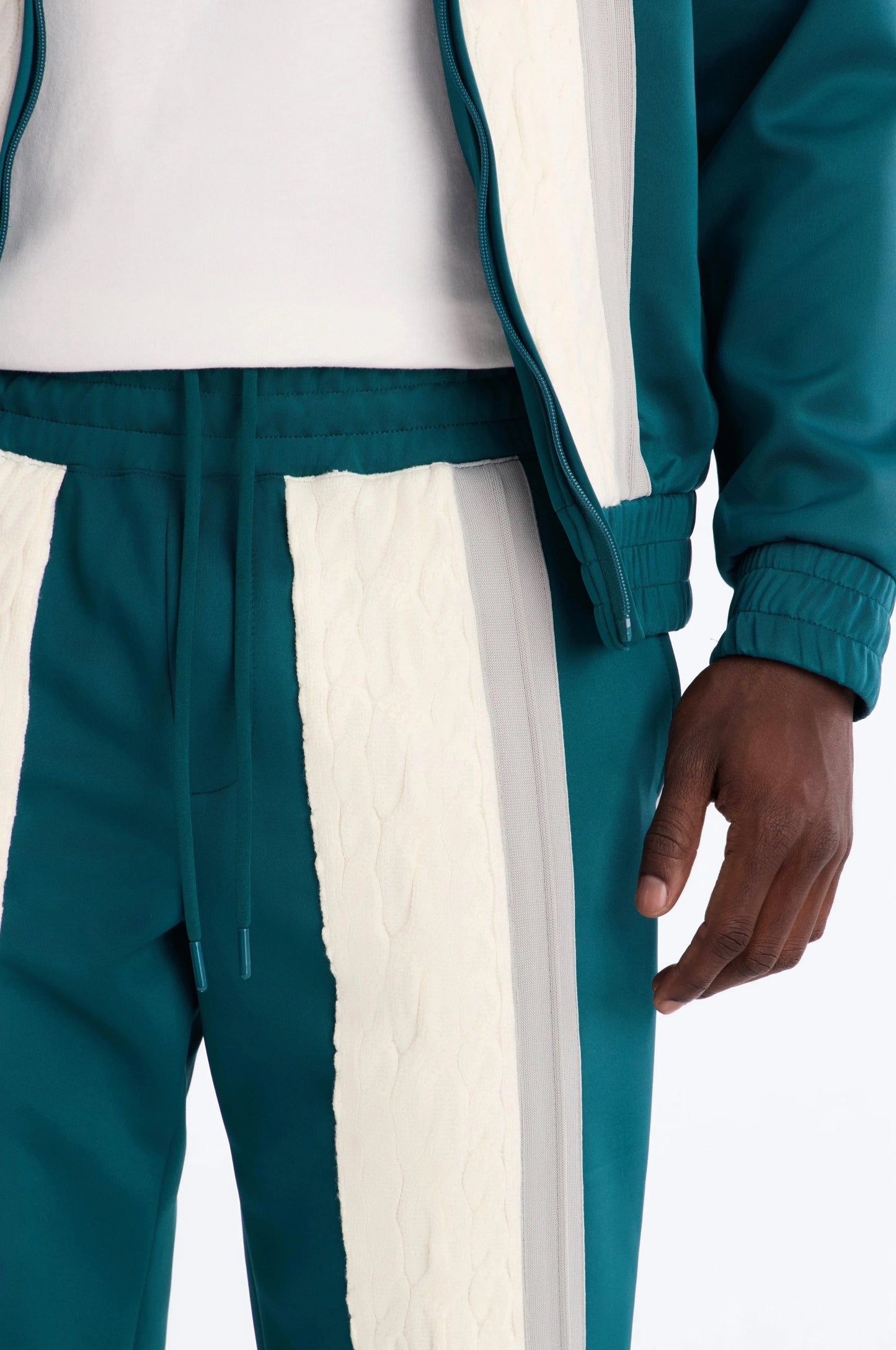 Straight Contrast Panel Knitted Track Pant - Teal