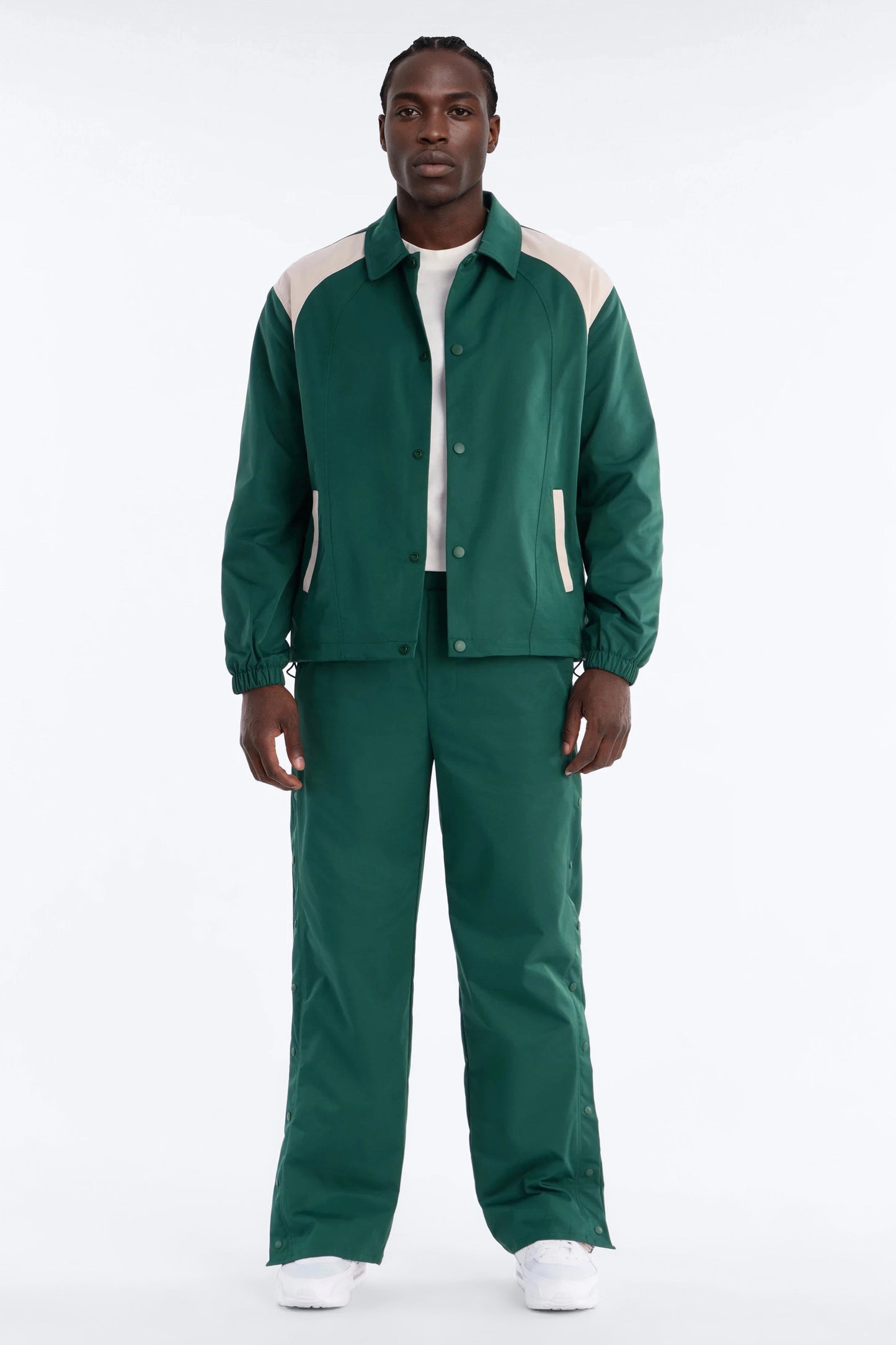 Straight Button Detailed Contrast Panel Pant - Green