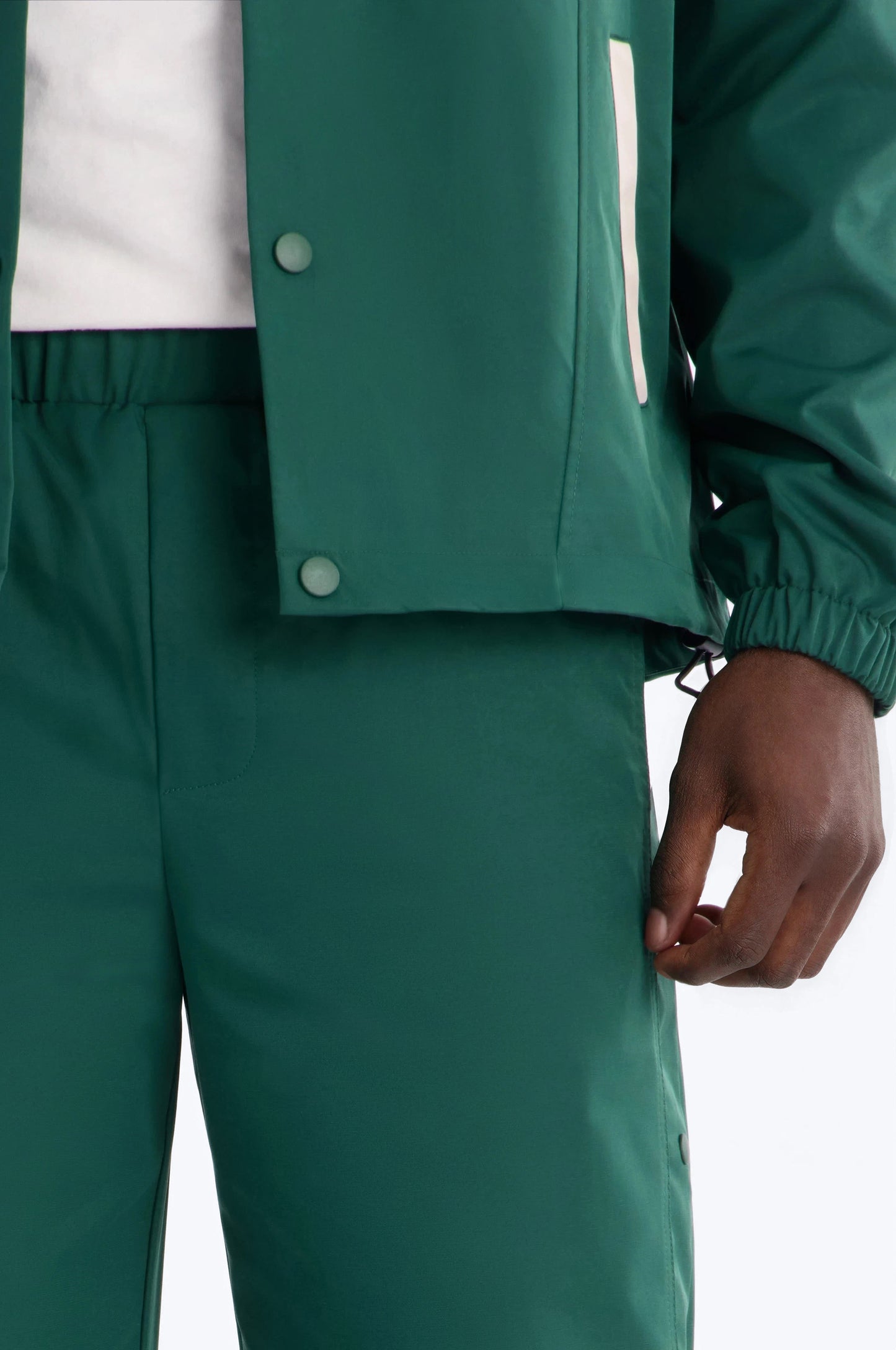 Straight Button Detailed Contrast Panel Pant - Green