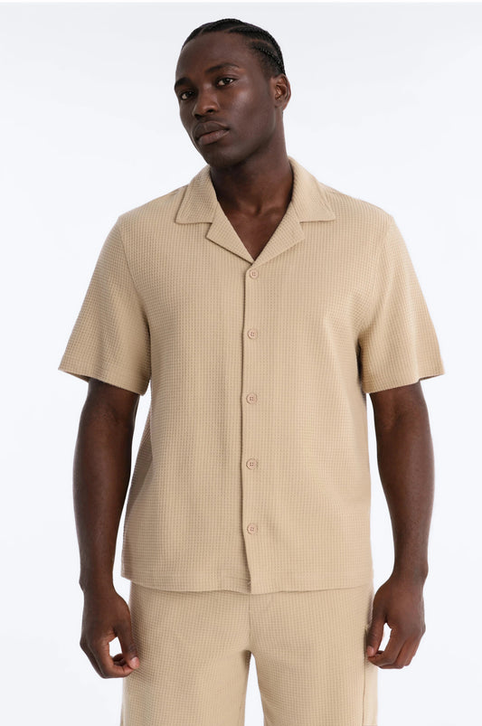 Culver City Waffle Knit Button Up - Stone