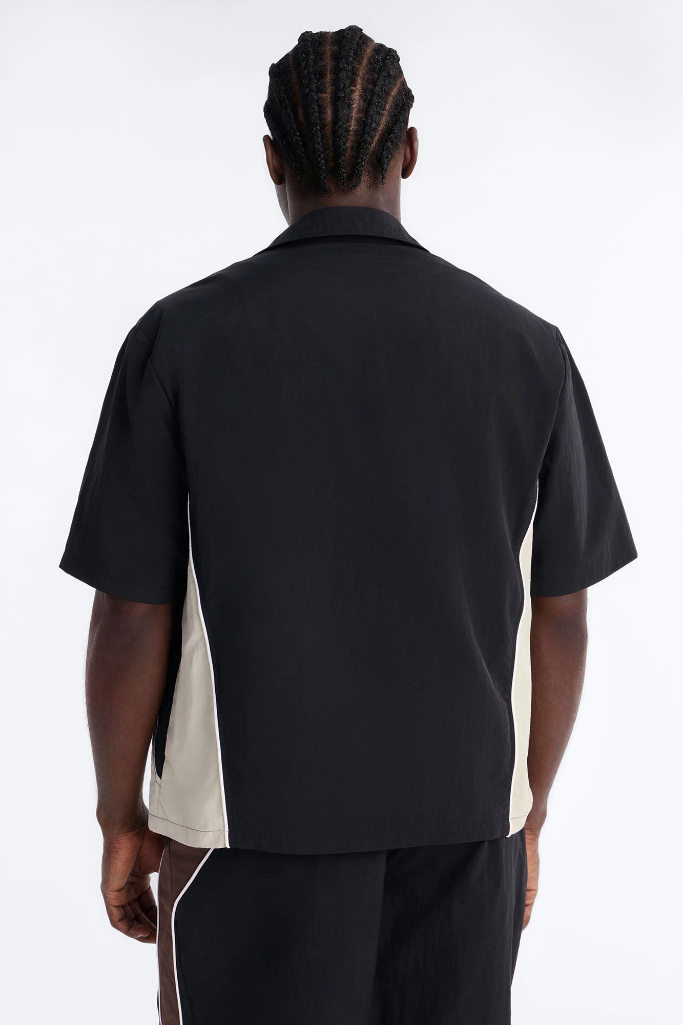 Relaxed Osaka Block Zip Up Shirt - Black/Brown