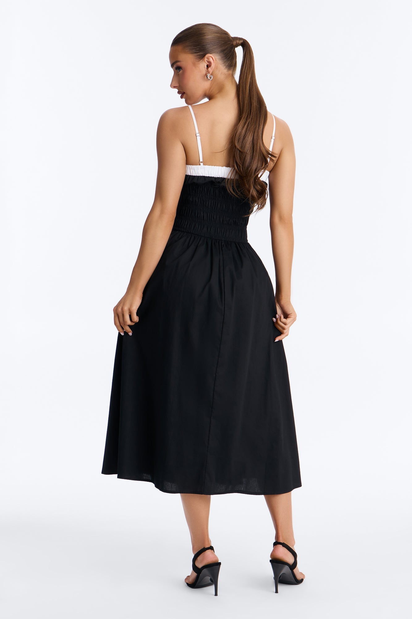 Sabrina Ruched Poplin Midi Dress - Black/White Fashion Nova