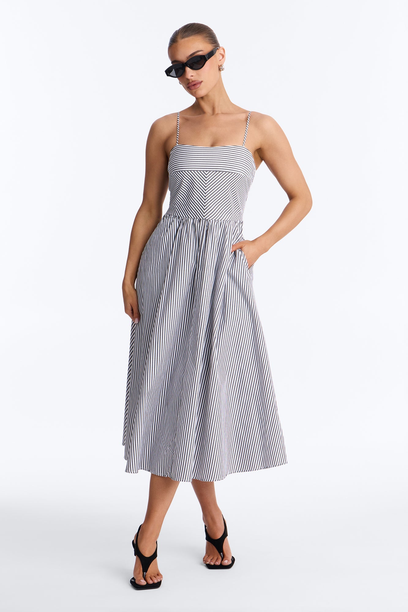 Sadie Striped Poplin Midi Dress - Black/White Fashion Nova
