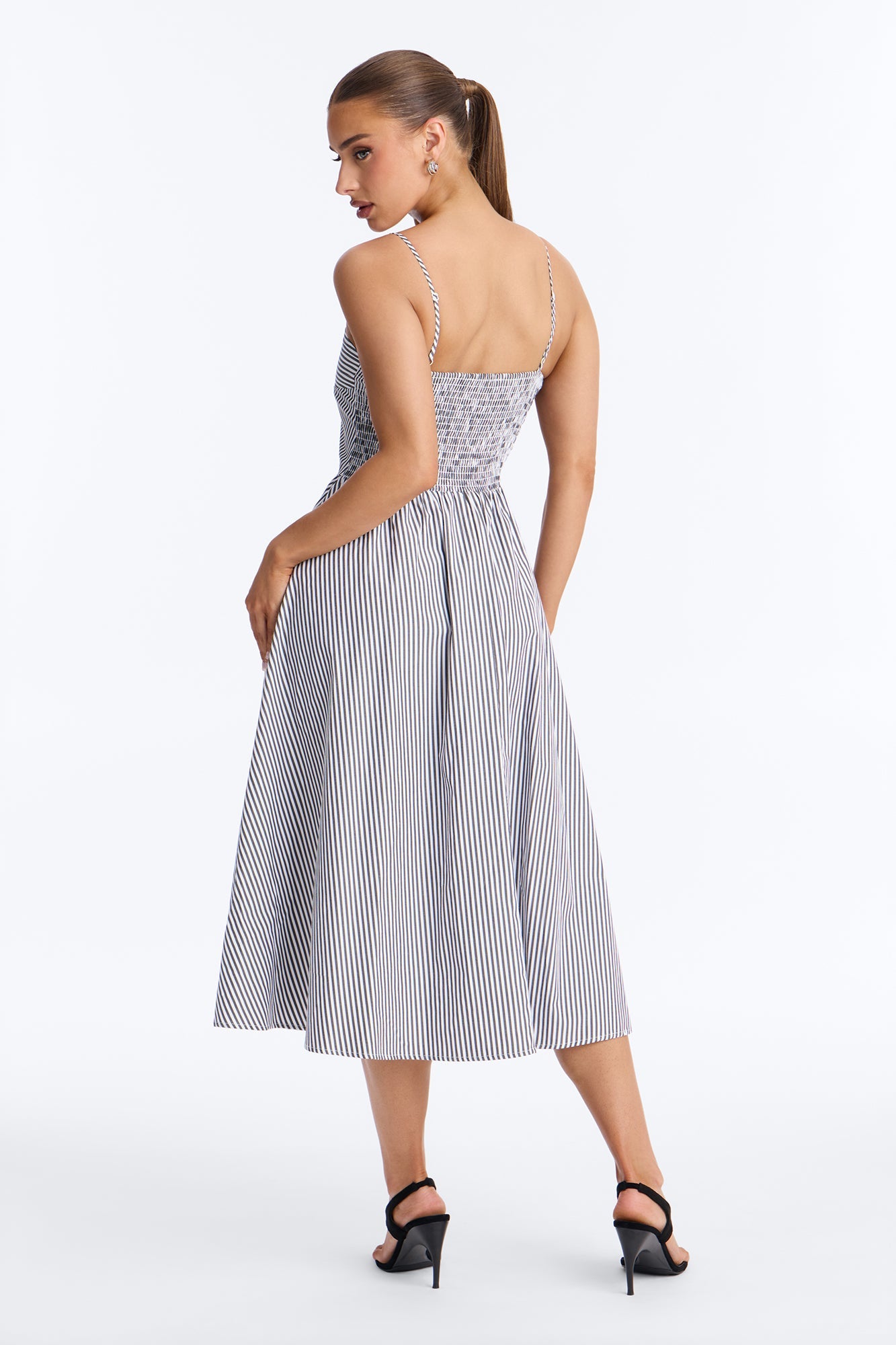 Sadie Striped Poplin Midi Dress - Black/White Fashion Nova