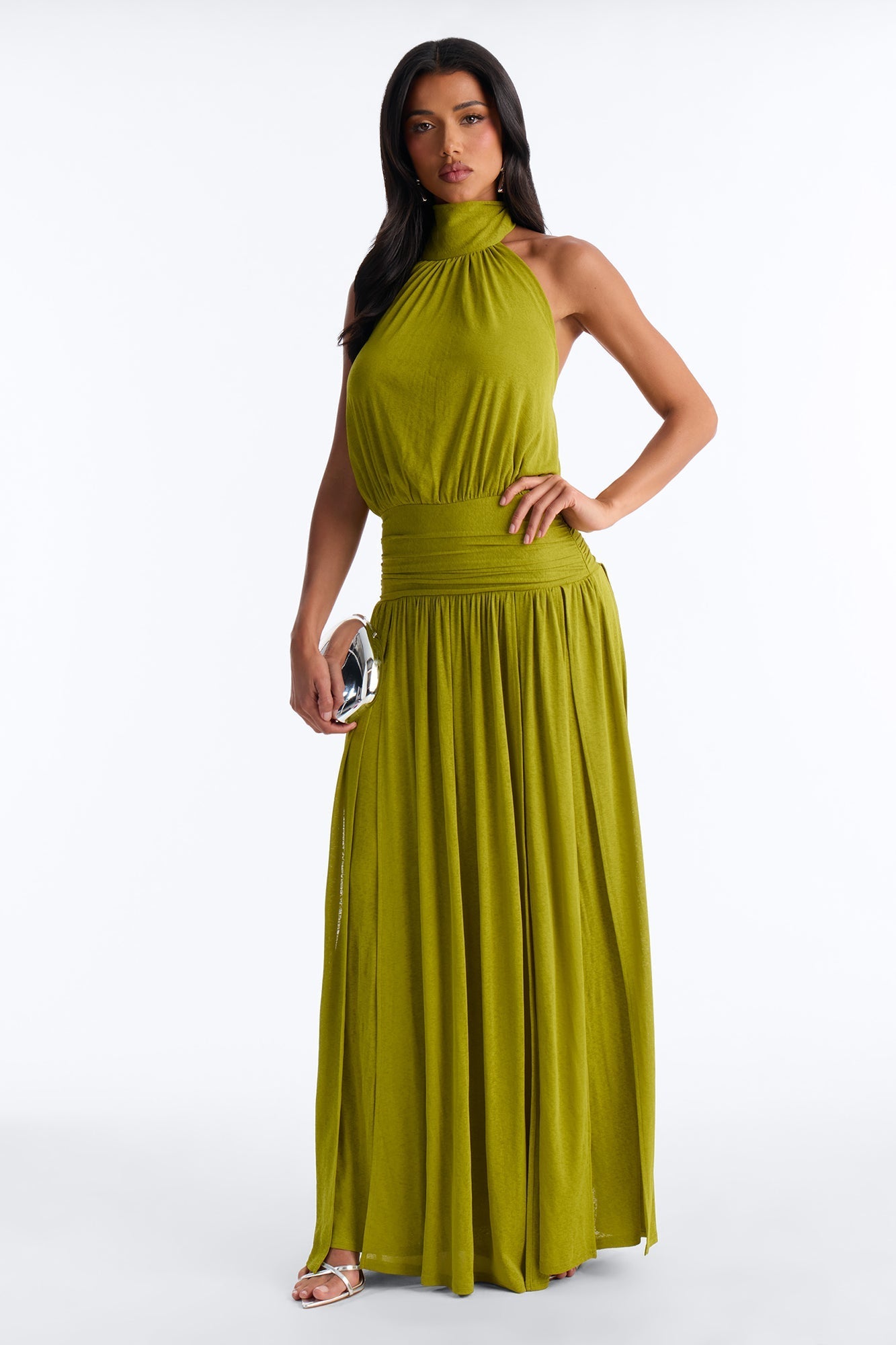 Bianca Halter Mock Neck Maxi Dress - Chartreuse NEWFASHIONEDGE