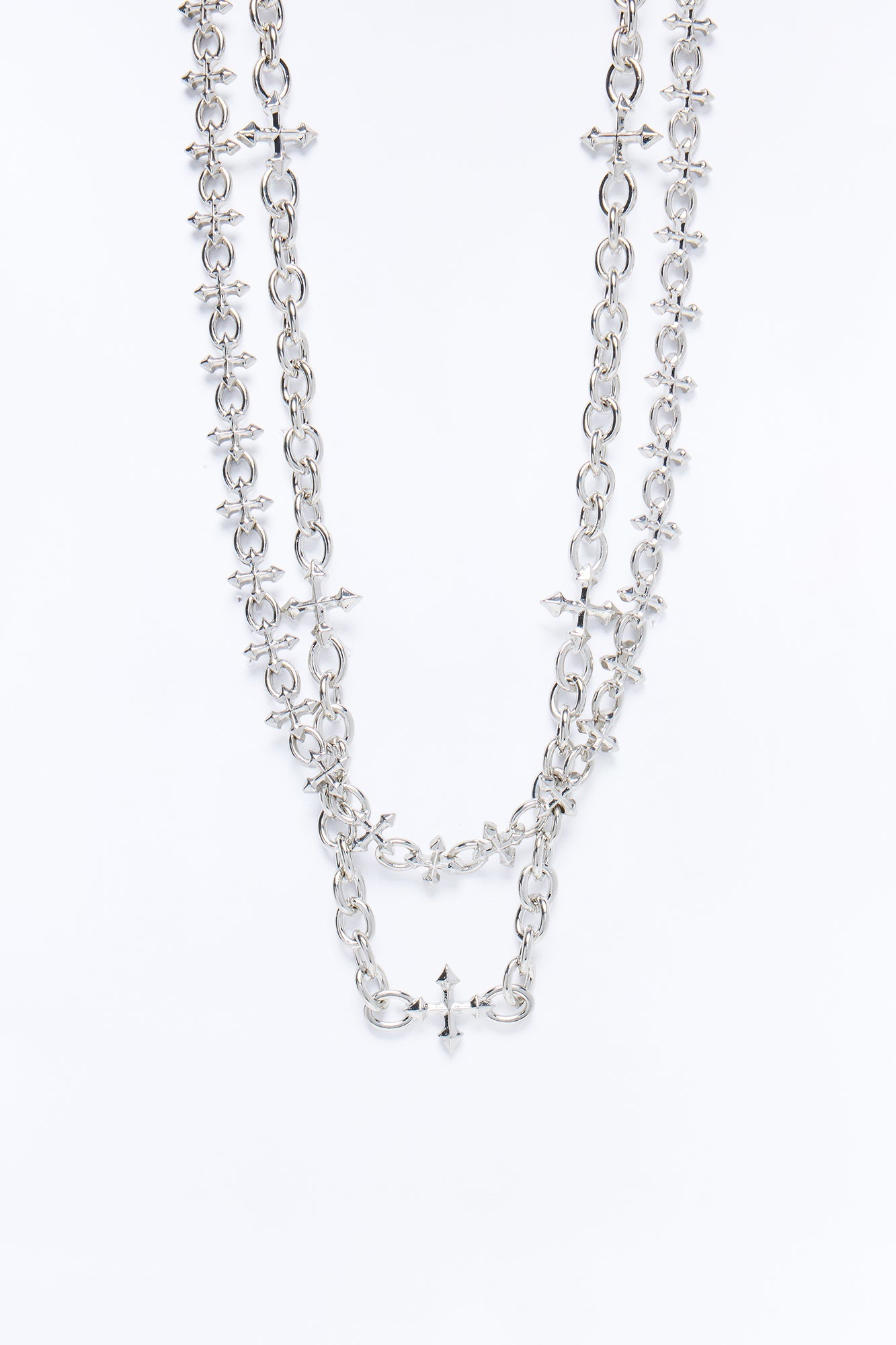 Gothic Cross Necklace Set - Silver