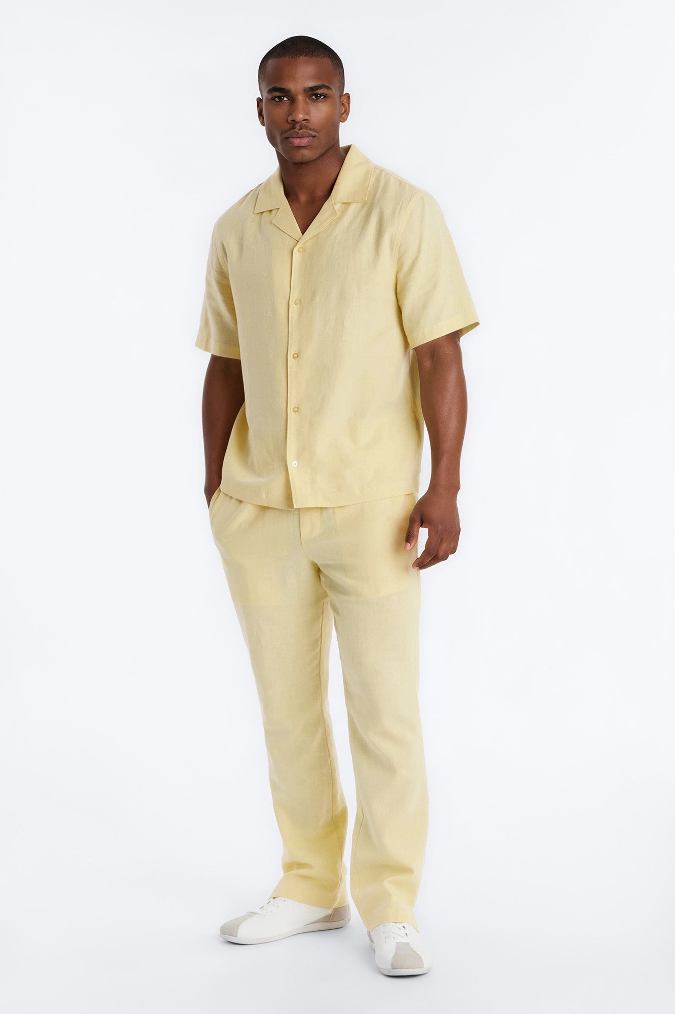 Bahamas Linen Slim Pull On Pants - Butter Yellow