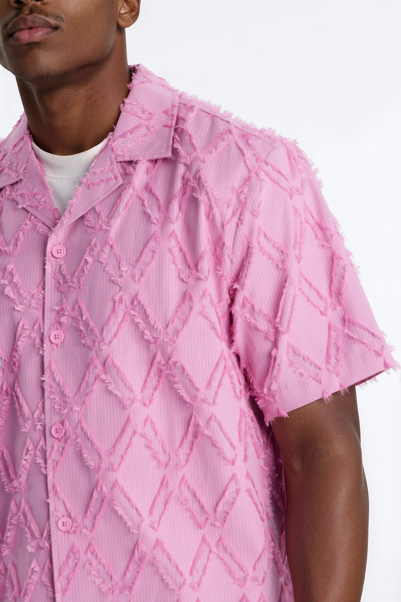 Relaxed Sahara Stripe Cuban Collar Button Up Shirt - Mauve
