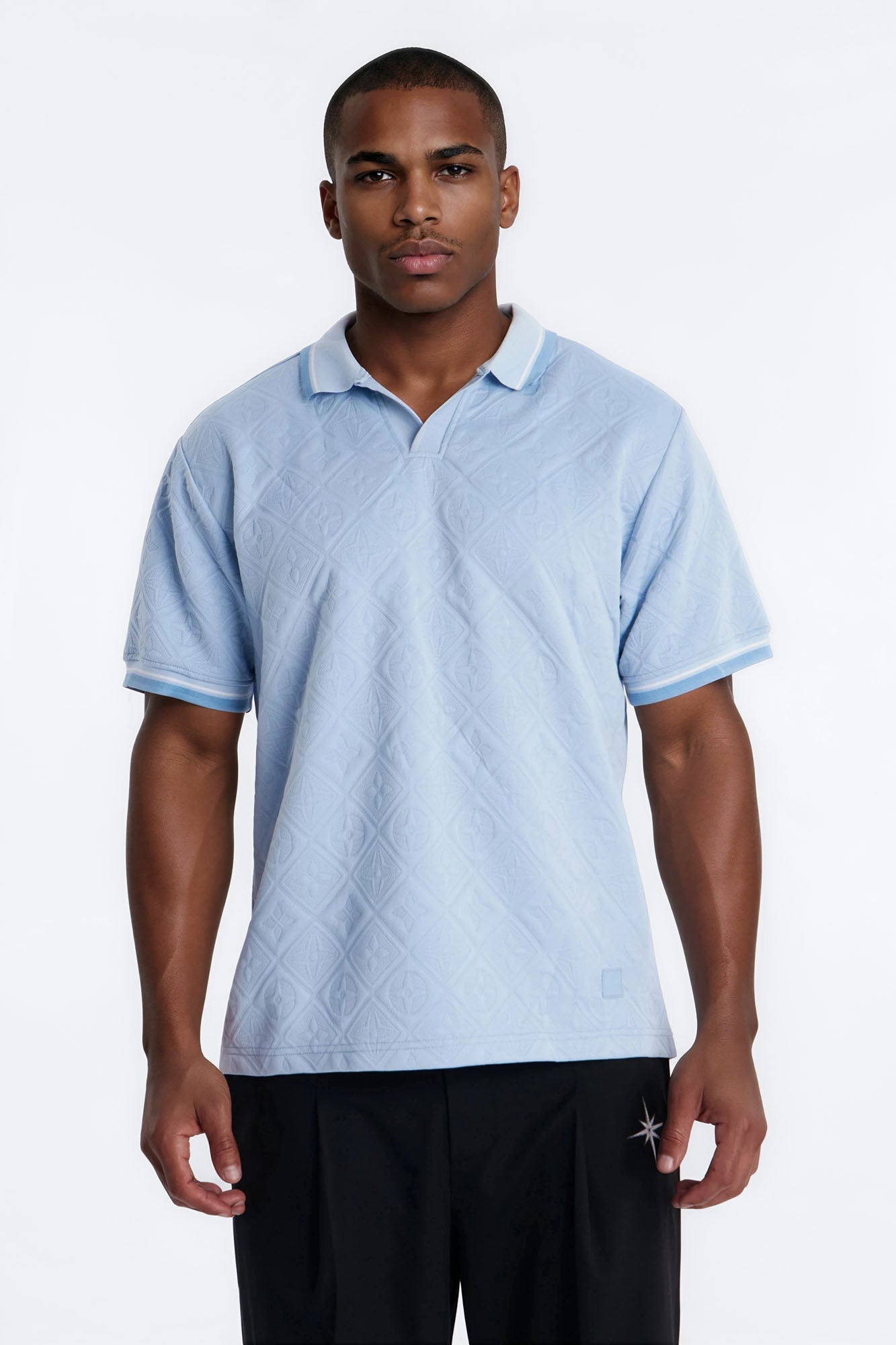 Saints Diamond Star Johnny Collar Polo - Light Blue