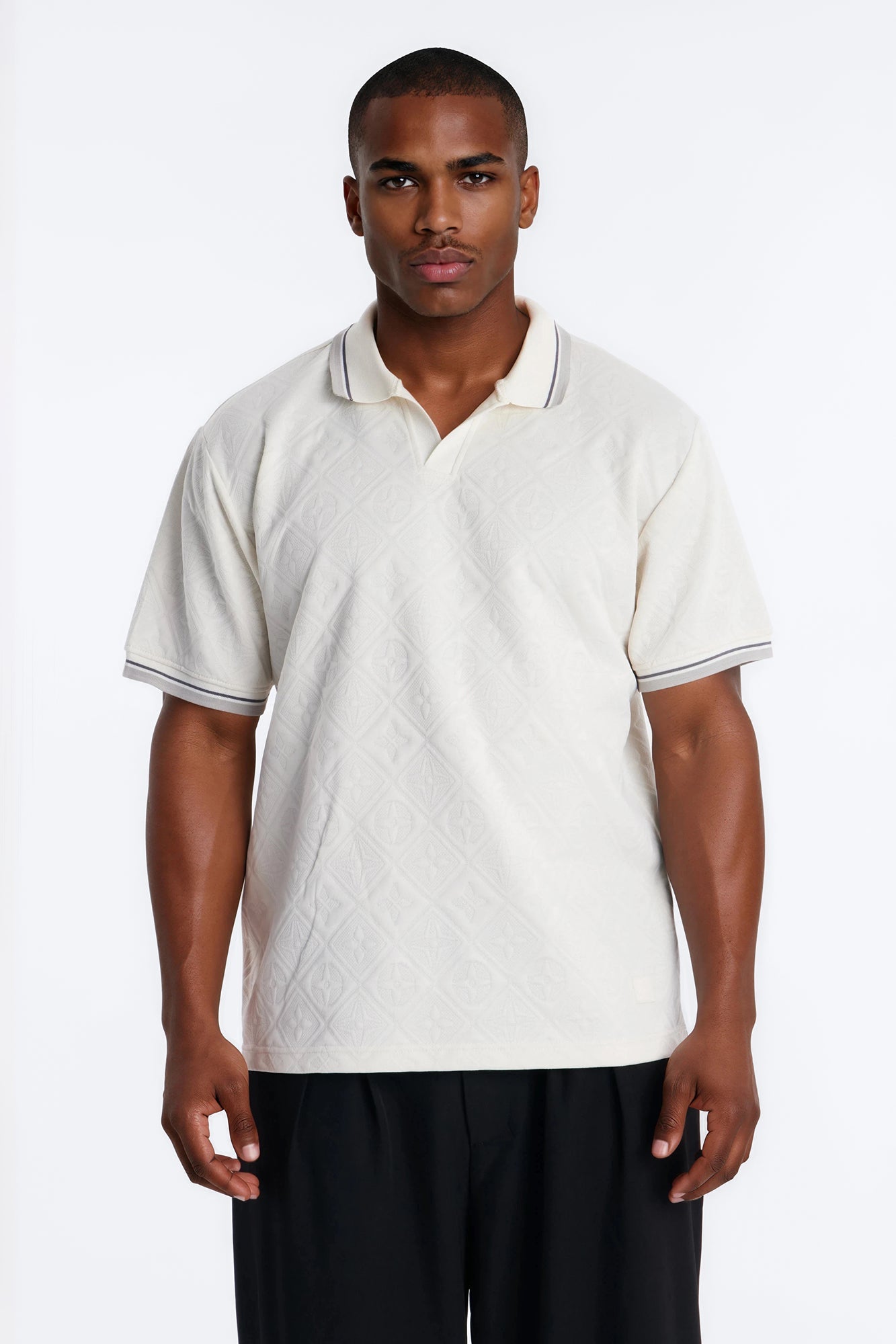 Saints Diamond Star Johnny Collar Polo - Oatmeal