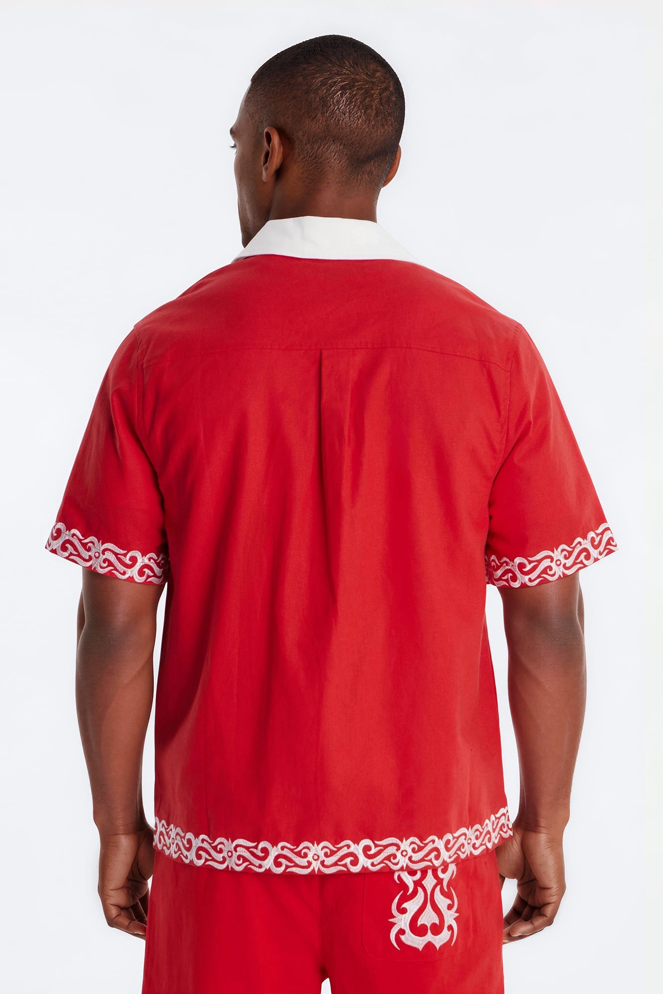 Coastal Isla Cuban Button Up Shirt - Red