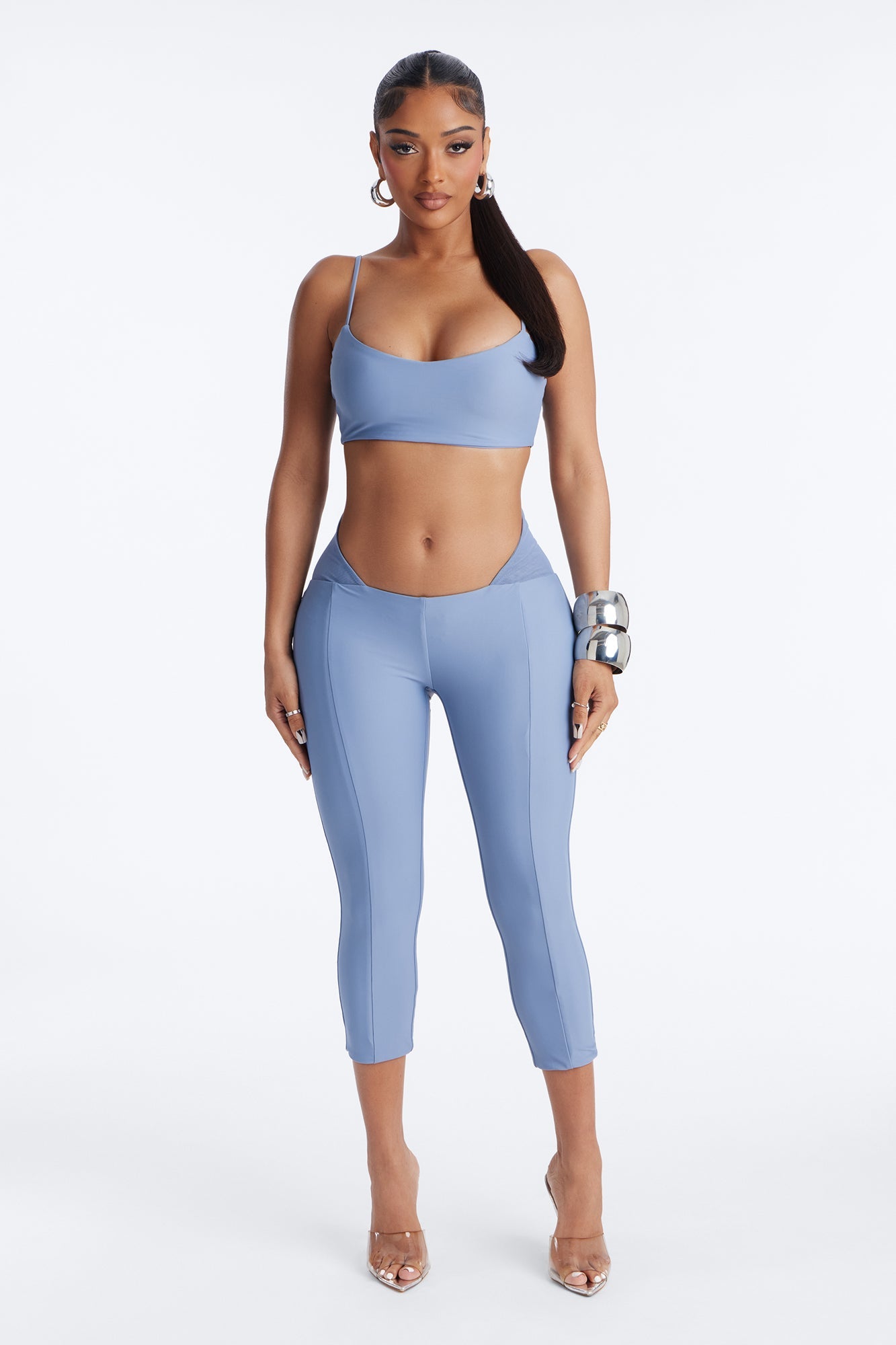 Roxy Form Double Lined Bra Top Capri Pant Set - Dusty Blue