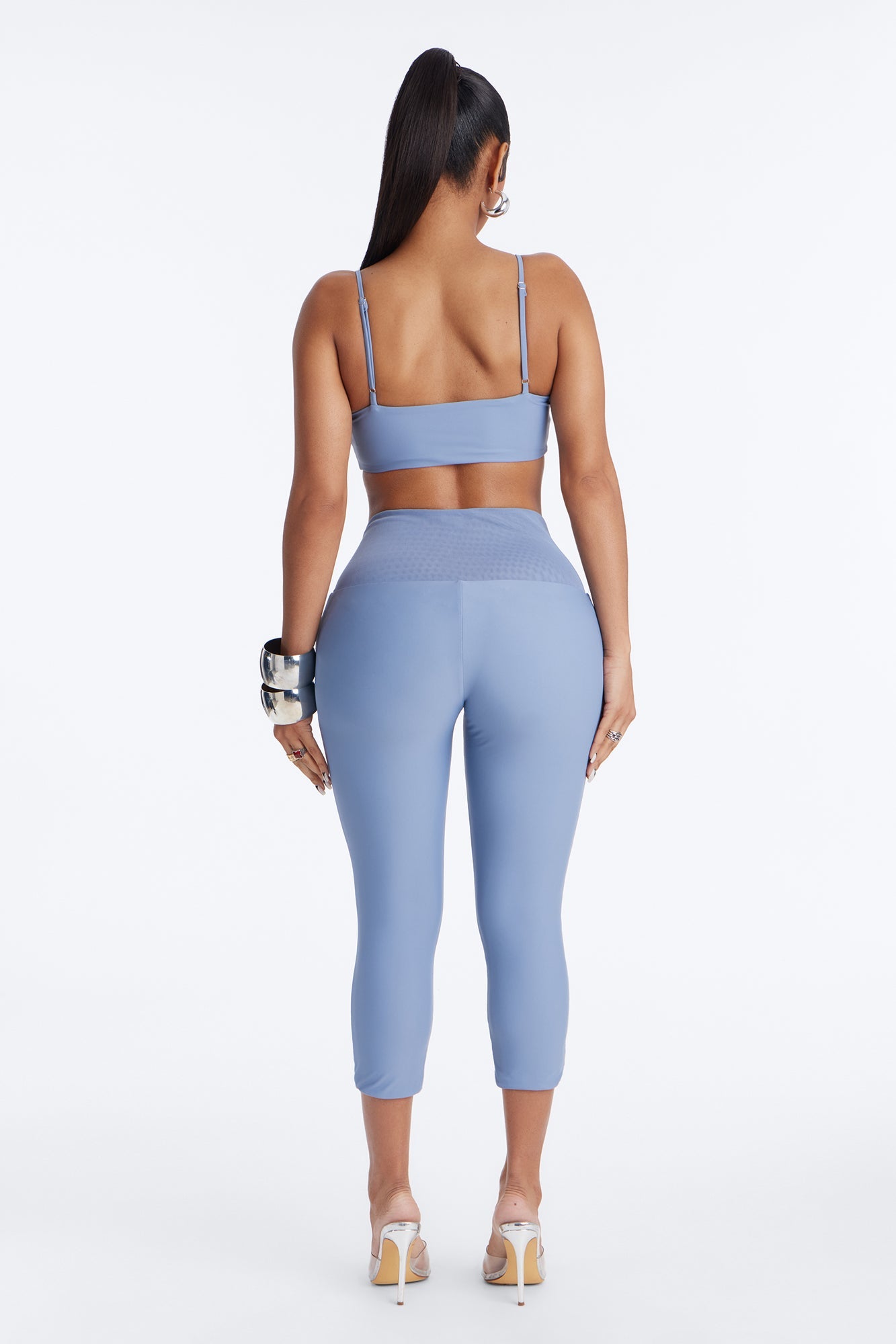 Roxy Form Double Lined Bra Top Capri Pant Set - Dusty Blue
