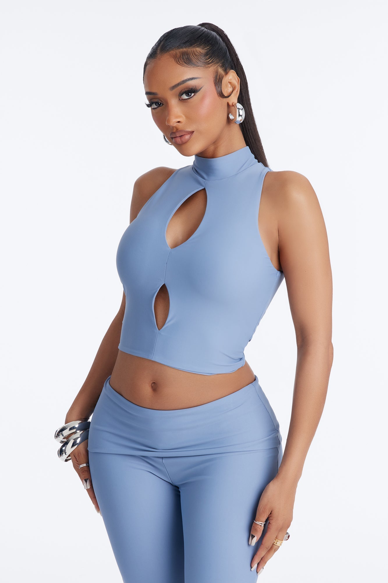 Roxy Form Double Lined Capri Pant Set - Dusty Blue NEWFASHIONEDGE