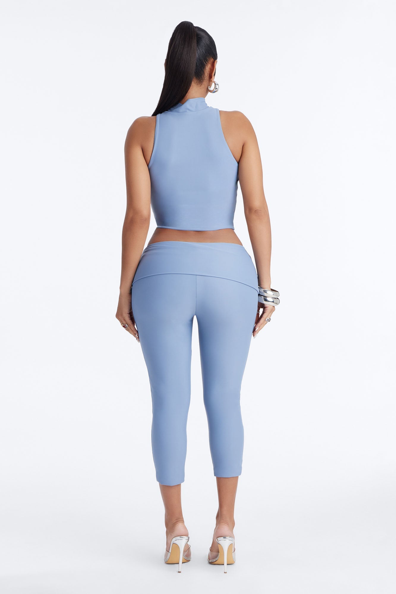 Roxy Form Double Lined Capri Pant Set - Dusty Blue NEWFASHIONEDGE