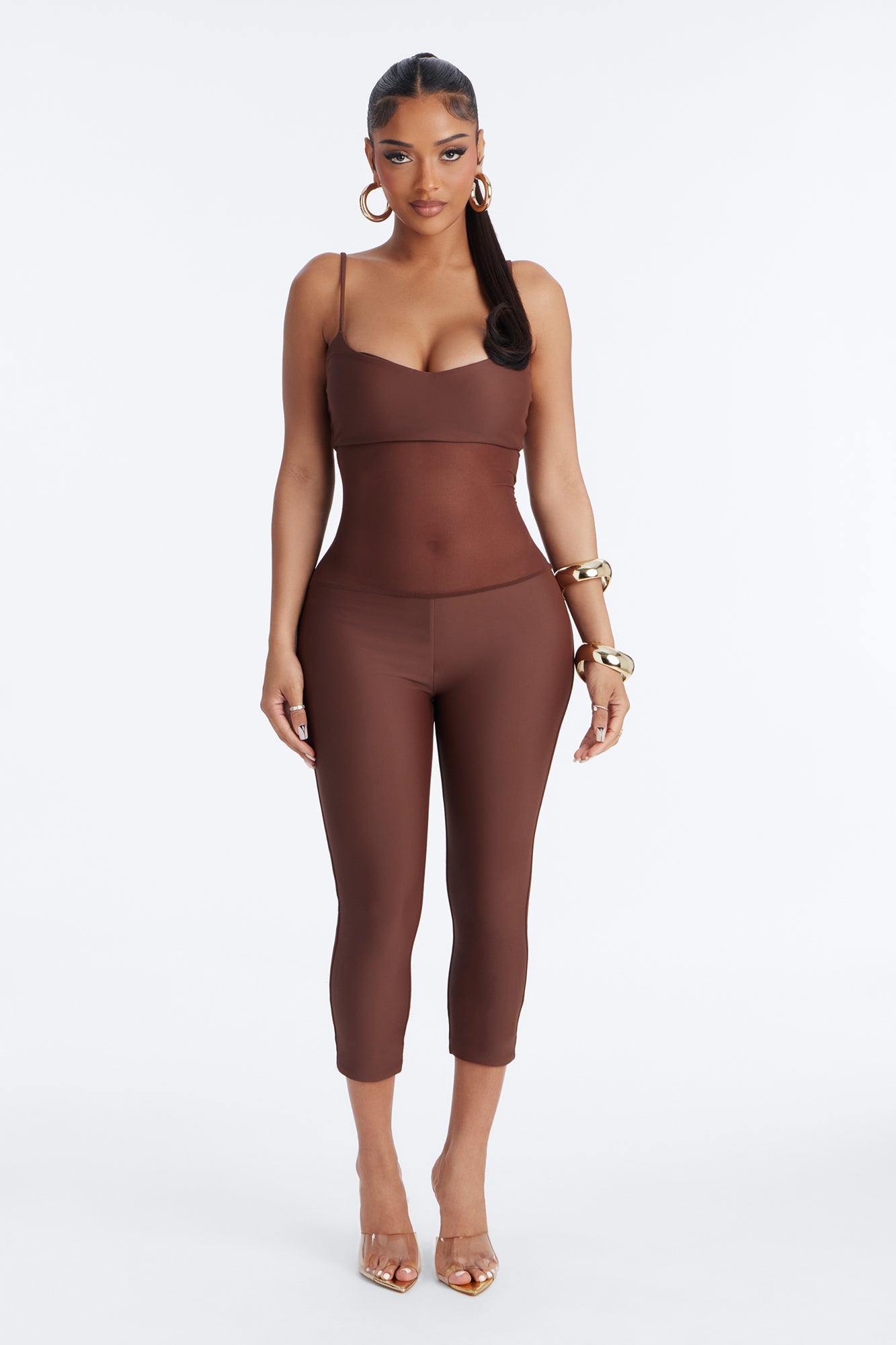 Roxy Form Double Lined Mesh Capri Jumpsuit - Chocolate NEWFASHIONEDGE