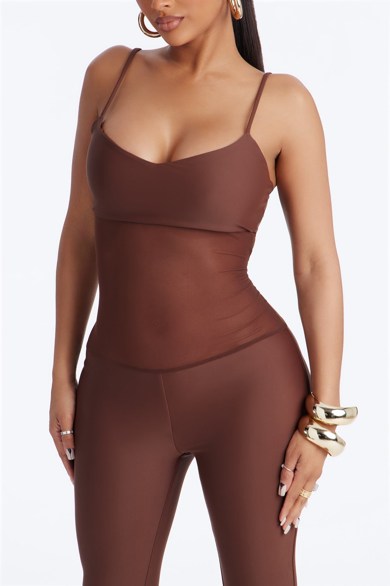 Roxy Form Double Lined Mesh Capri Jumpsuit - Chocolate NEWFASHIONEDGE