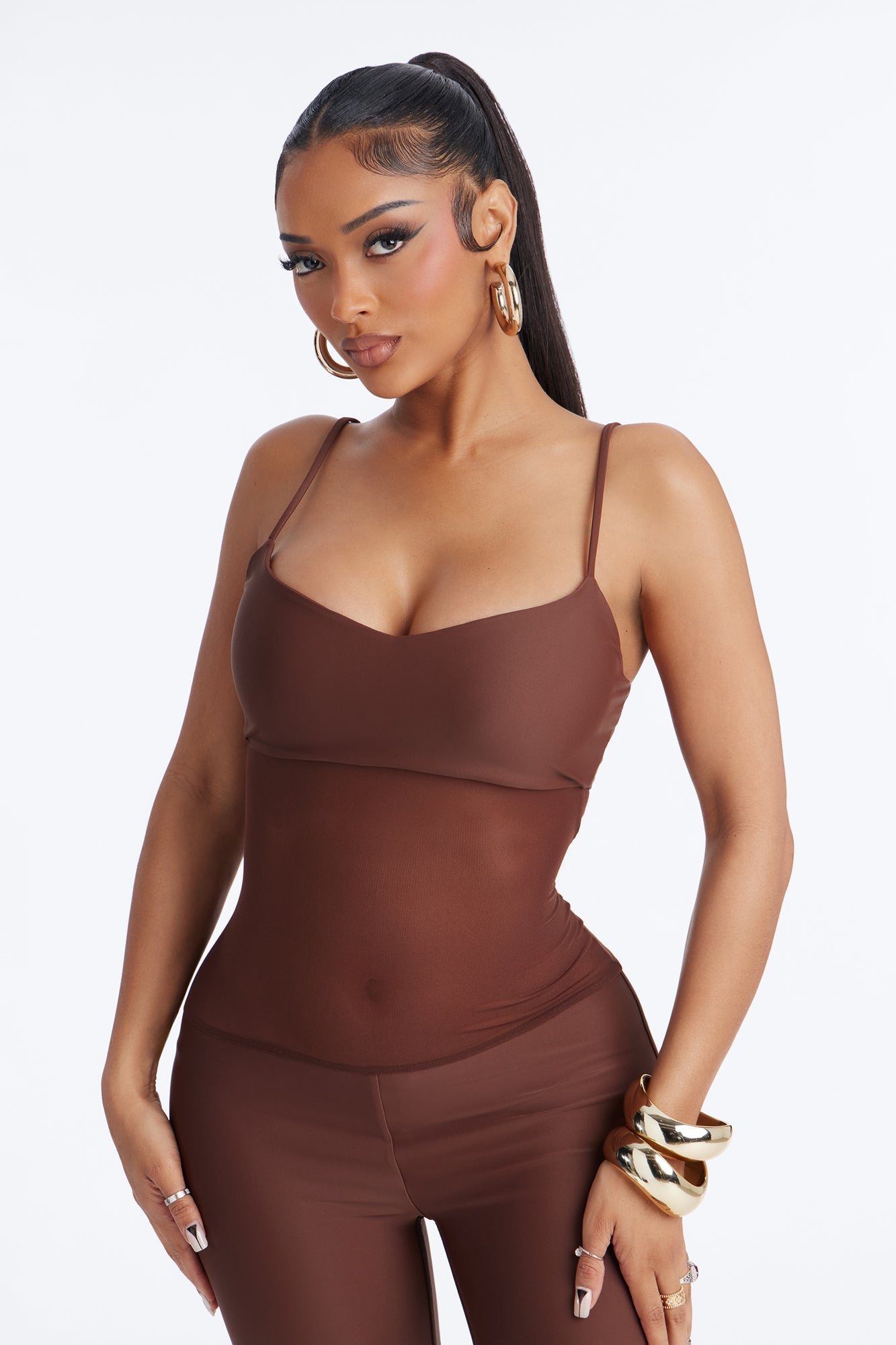 Roxy Form Double Lined Mesh Capri Jumpsuit - Chocolate NEWFASHIONEDGE
