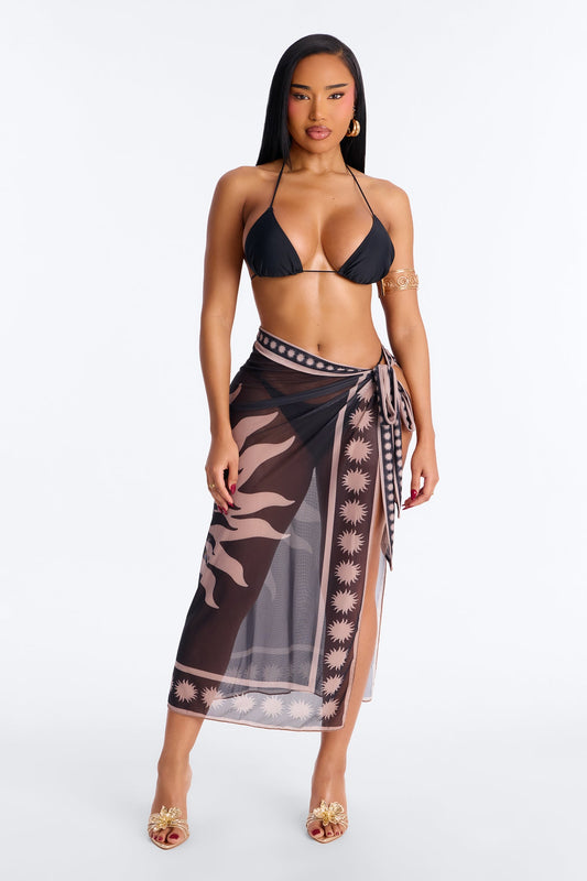 Act Up Novelty Adjustable Waist Tie Swim Cover Up - Black/combo