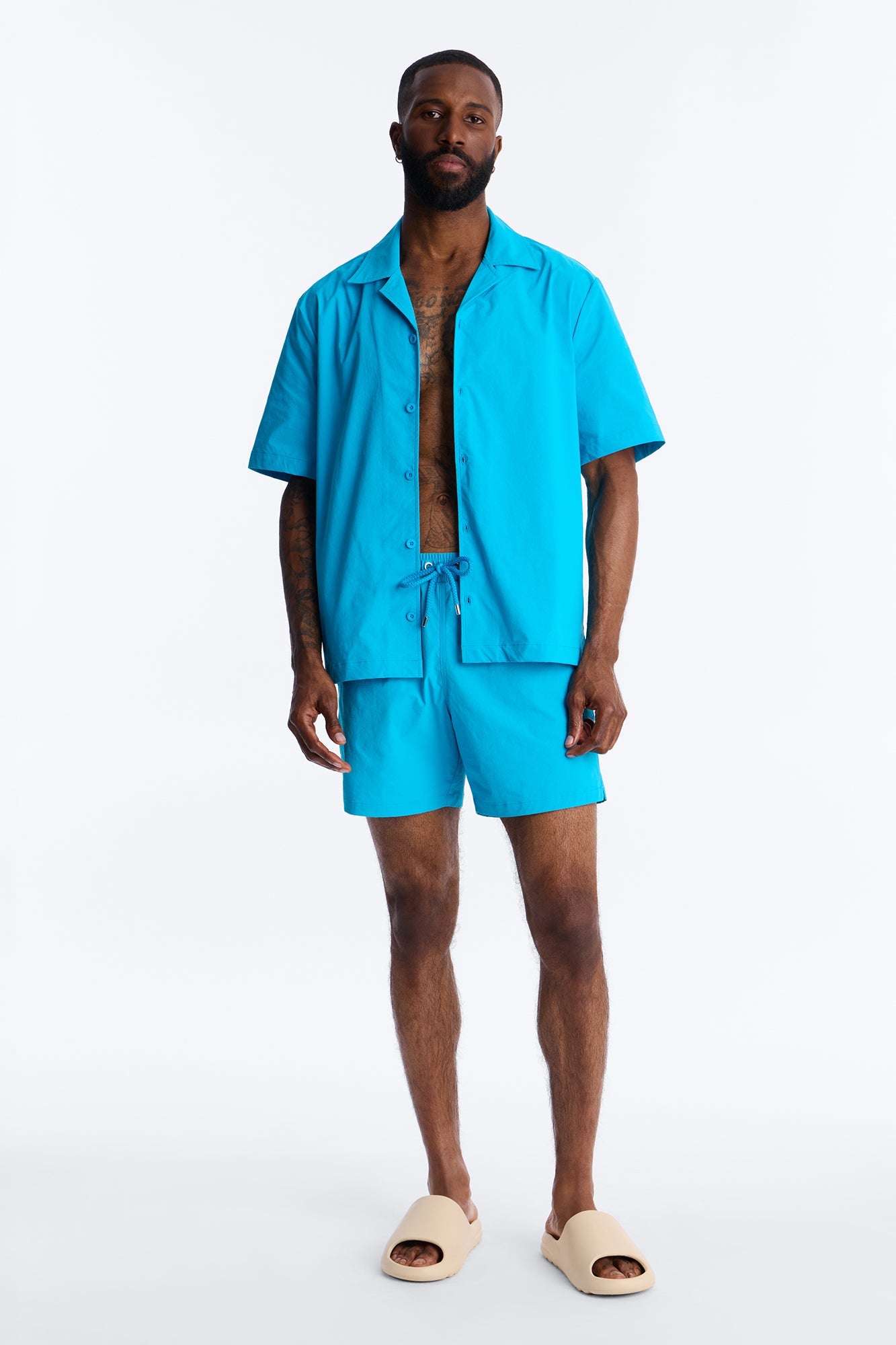 Montez Cuban Collar Button Up Shirt - Blue